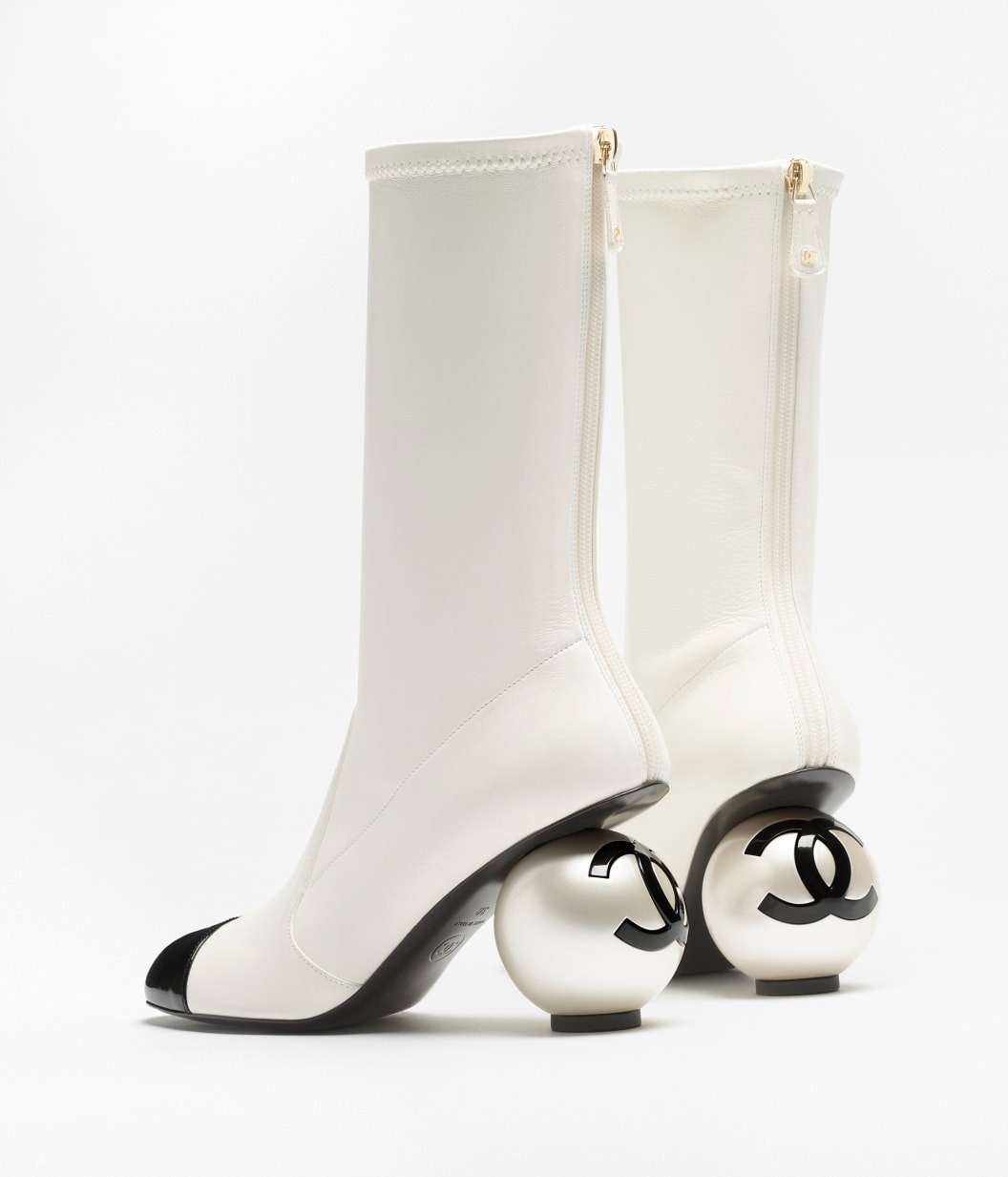 Ch**el Mid-Calf Boots White/Black For Women G46776-B22203-U4187