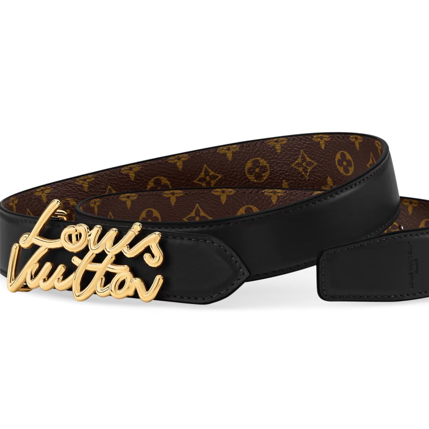 L0vis Vvtt0n LV Script 30mm Belt Black Monogram For Women -M4472V