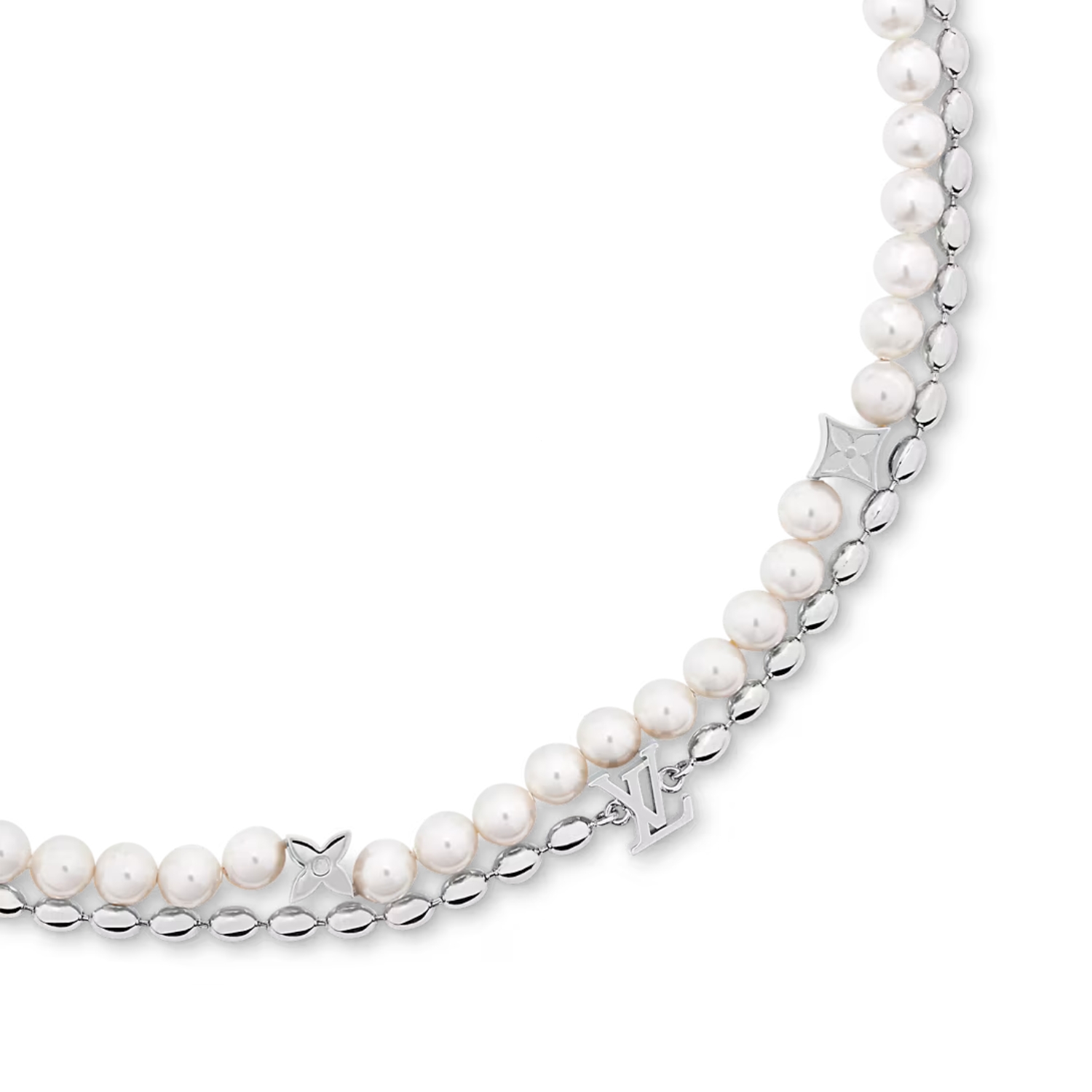 L0vis Vvtt0n Pearls Fusion Necklace Silver-Toned For Men M01781