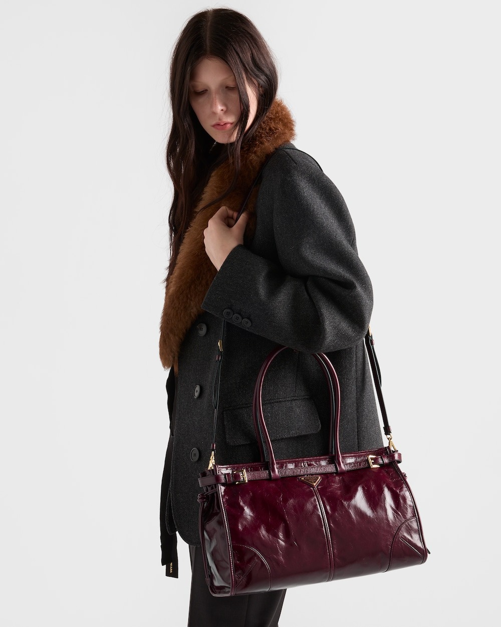 Pra*a Bonnie Large Handbag Bag Burgundy 38cm/15in – 1BA433_2CYR_F0LV7_V_MOO