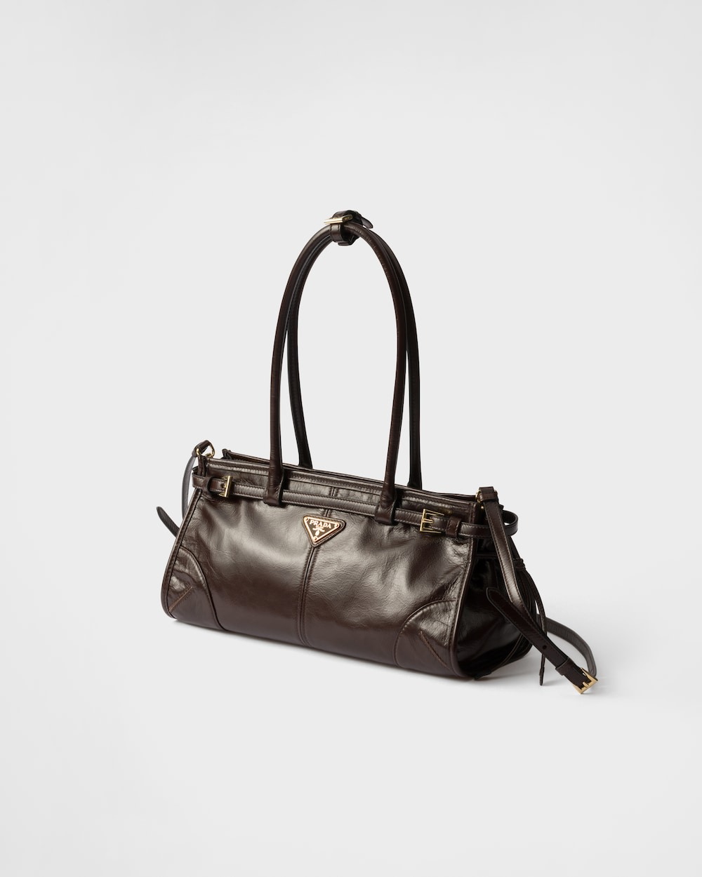 [True-to-ORIGINAL] Pra*a Bonnie Medium Shoulder Bag Dark Brown 32cm/13in – 1BA426_2CYR_F01D6_V_MOO