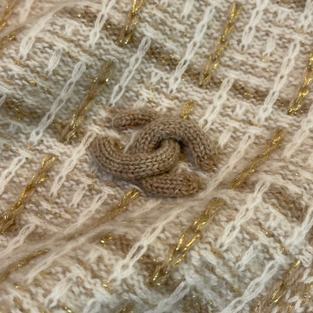 Ch**el Monochrome Winter Knit Set – Hat, Scarf And Gloves Beige For Women