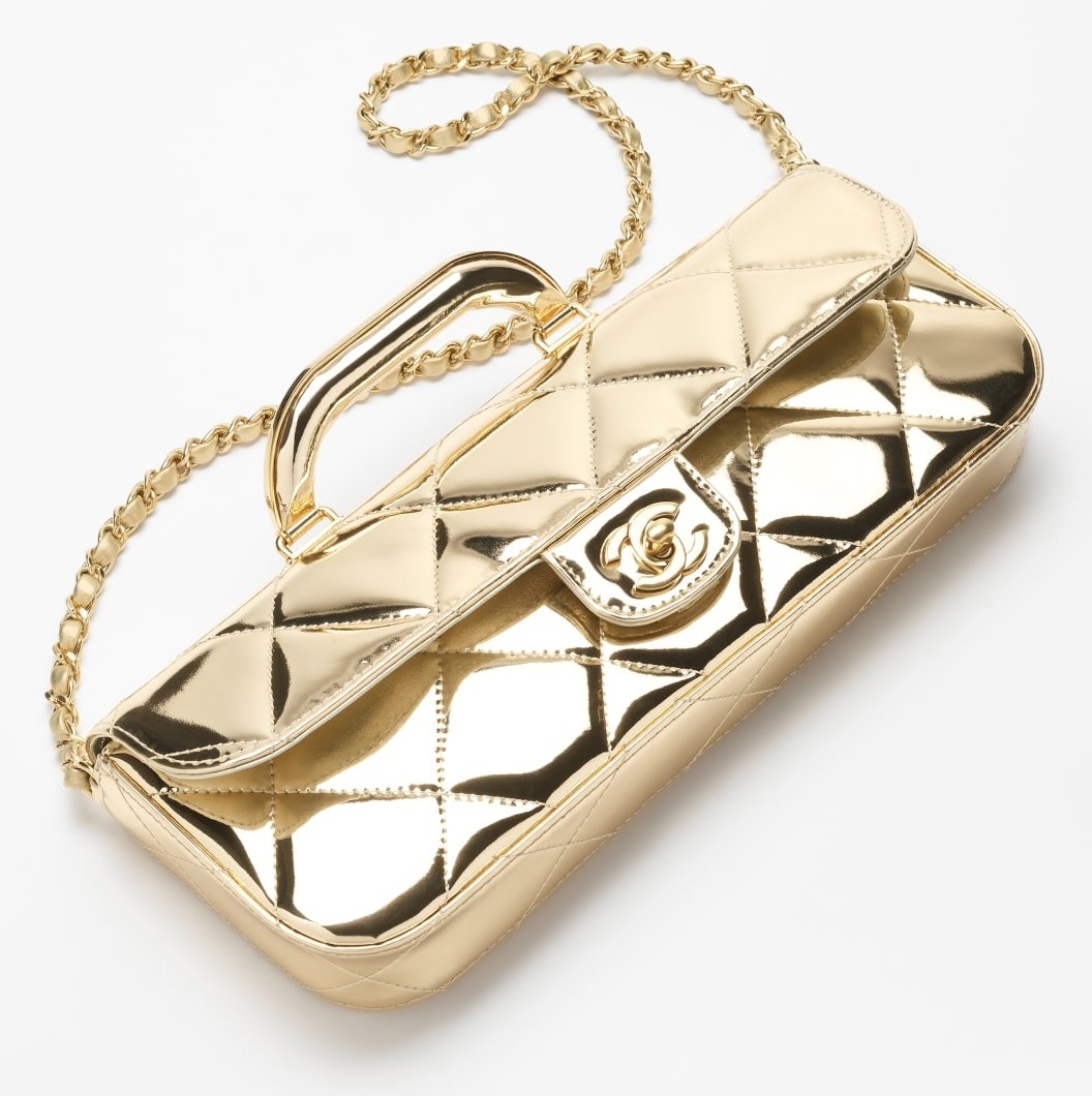 [True-to-ORIGINAL] Ch**el Large Flap Bag With Top Handle Light Gold For Women 11.8in/30cm AS5807-B21985-NT671