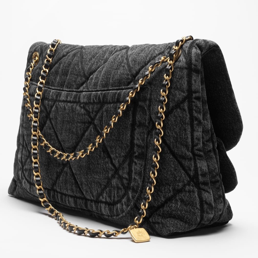 [True-to-ORIGINAL] Ch**el Maxi Flapbag Denim Black For Women 17.7in/45cm AS5727-B22144-94305