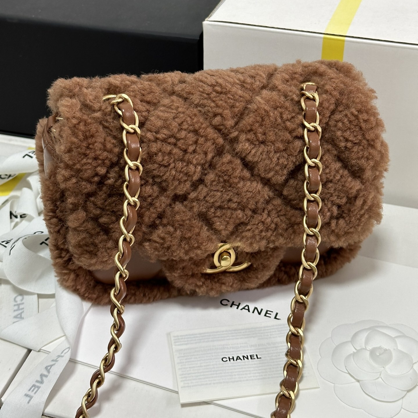 [True-to-ORIGINAL] Ch**el Mini Flap Bag Shearling Dark Brown For Women 7.1in/18cm