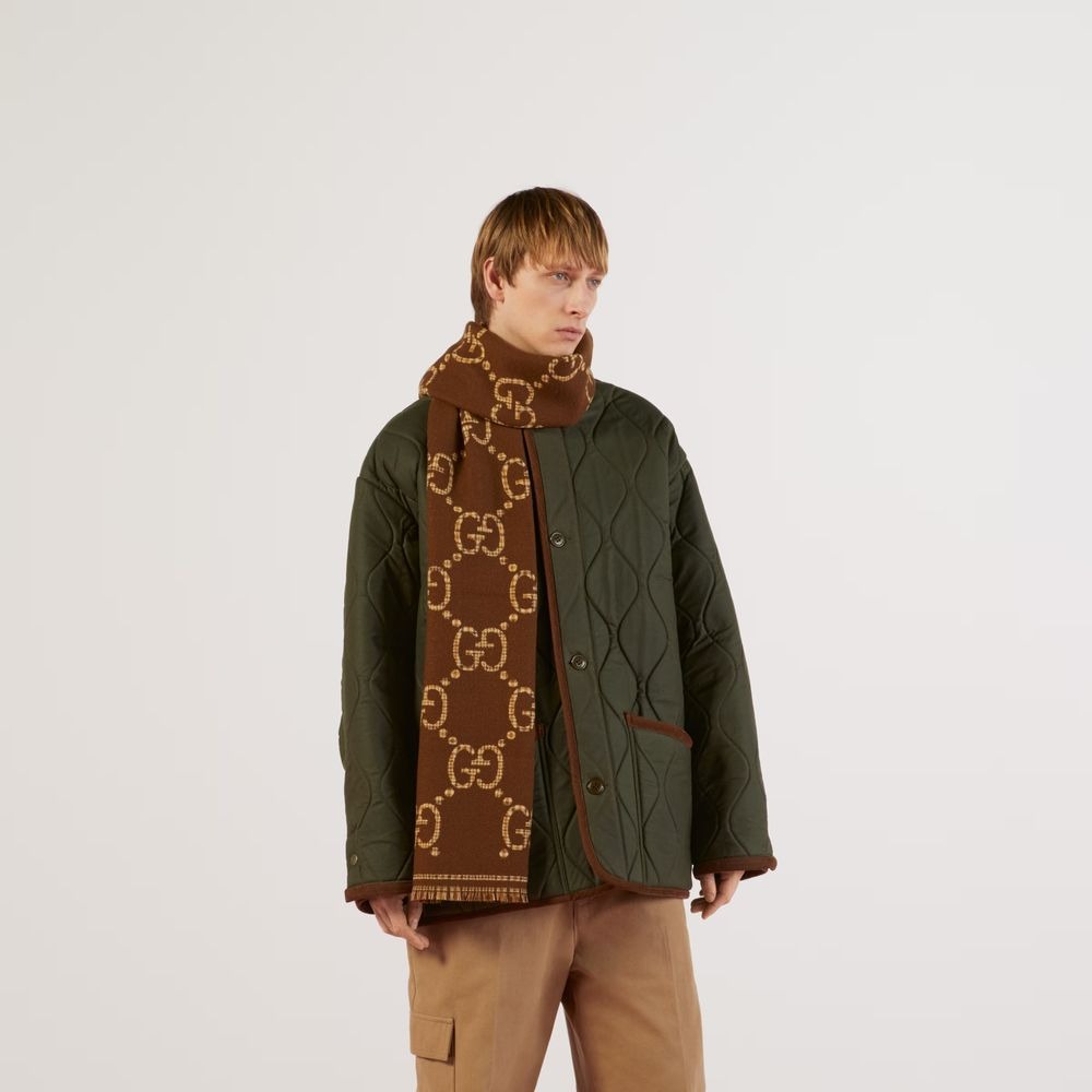 Gvc*1 GG Scarf Brown And Beige 71in/180cm ‎660025 4G386 2579