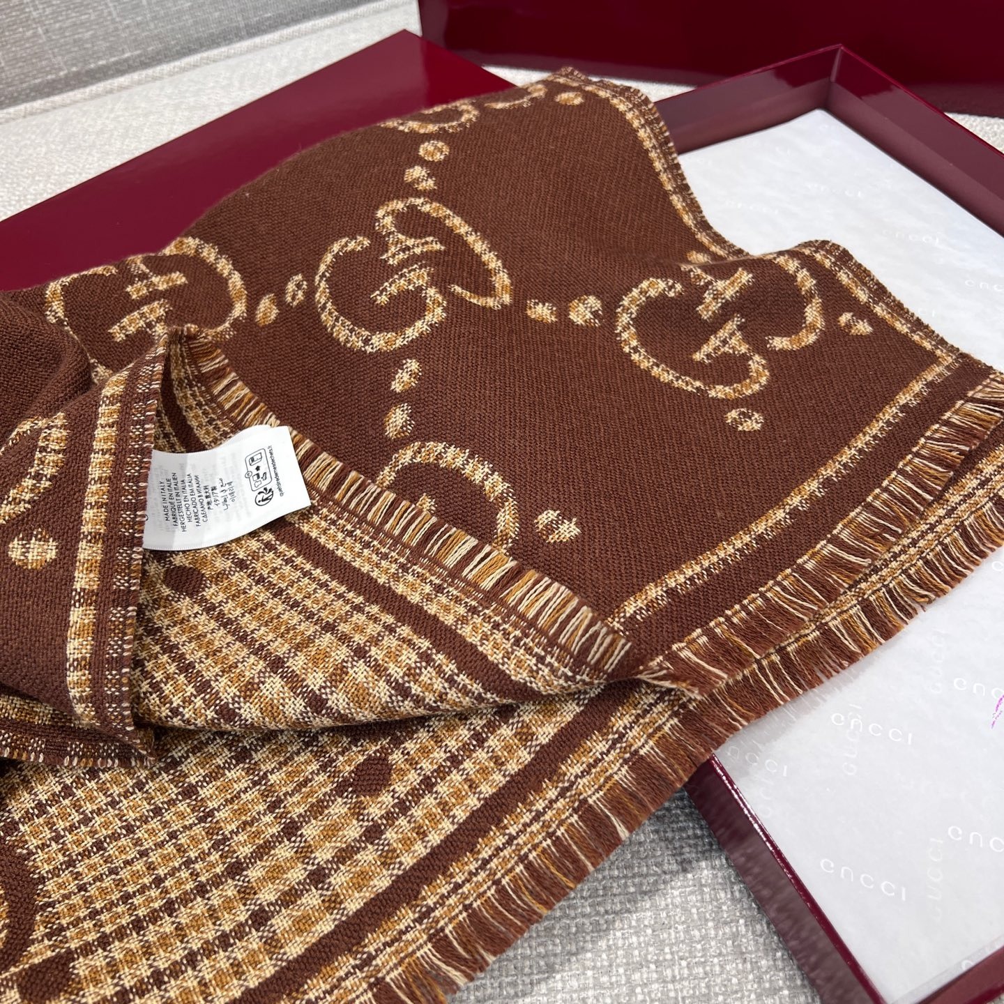 Gvc*1 GG Scarf Brown And Beige 71in/180cm ‎660025 4G386 2579