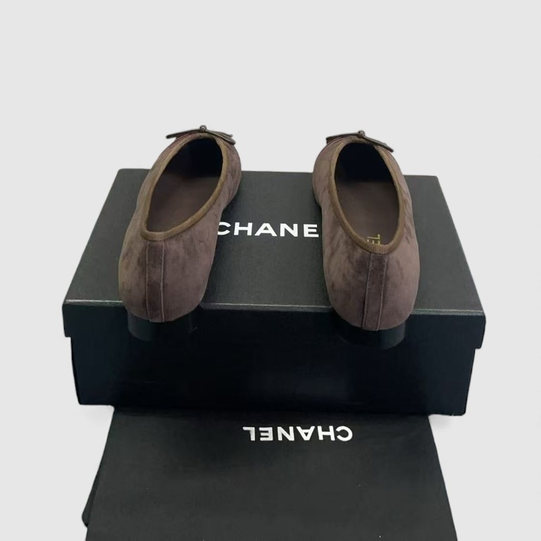 Ch**el Ballet Flats Suede Dark Brown/Burgundy For Women