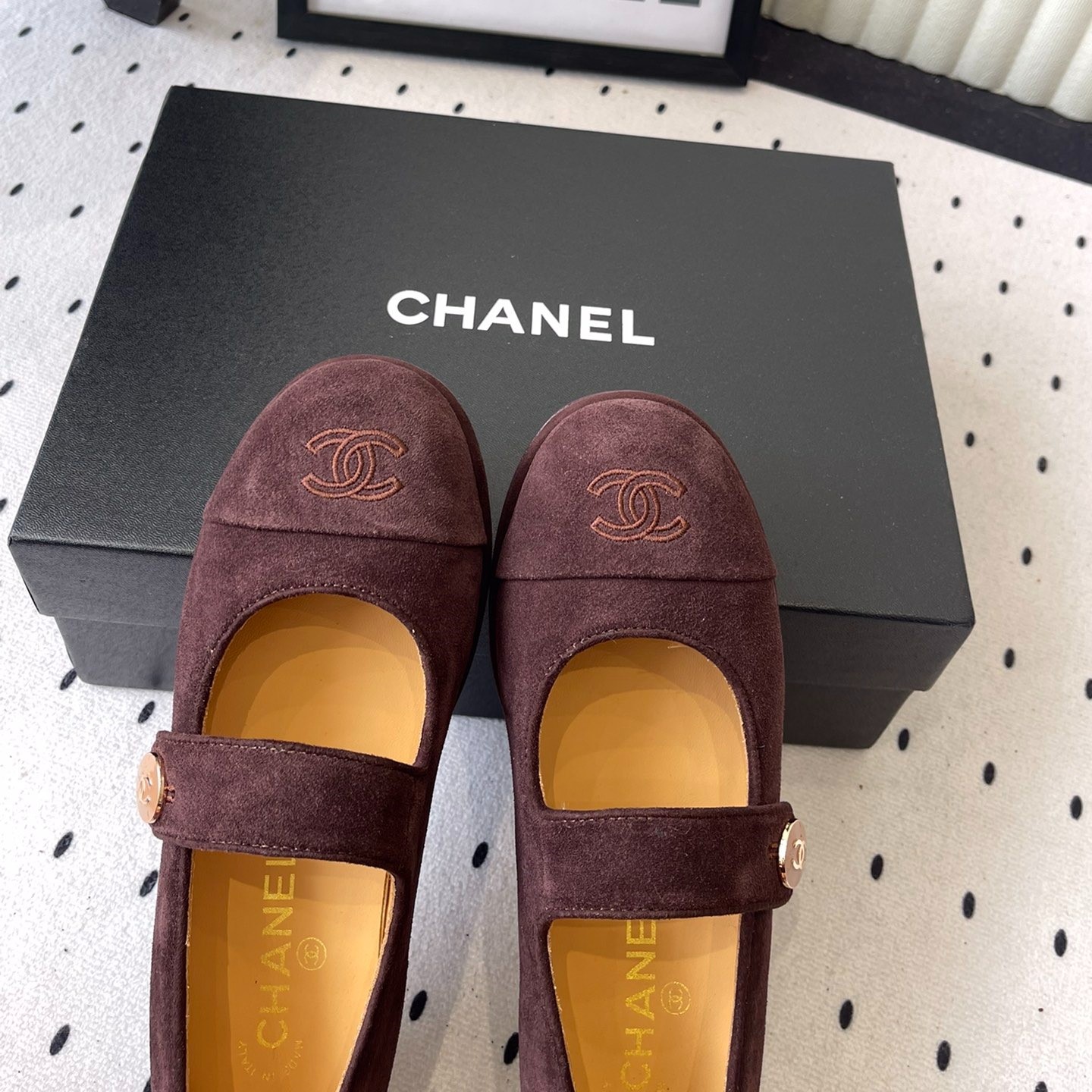 Ch**el Mary Jane Flats Burgundy Suede For Women