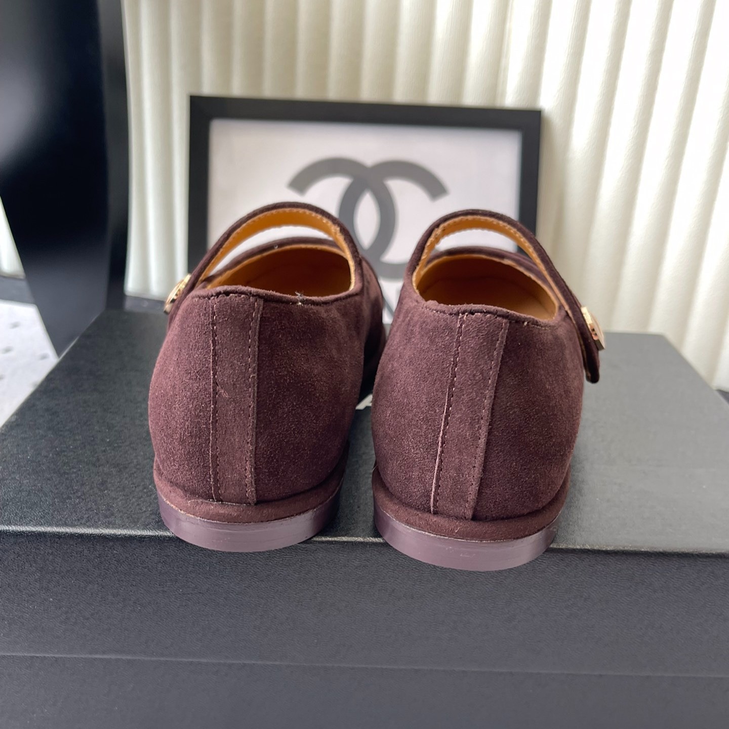 Ch**el Mary Jane Flats Burgundy Suede For Women