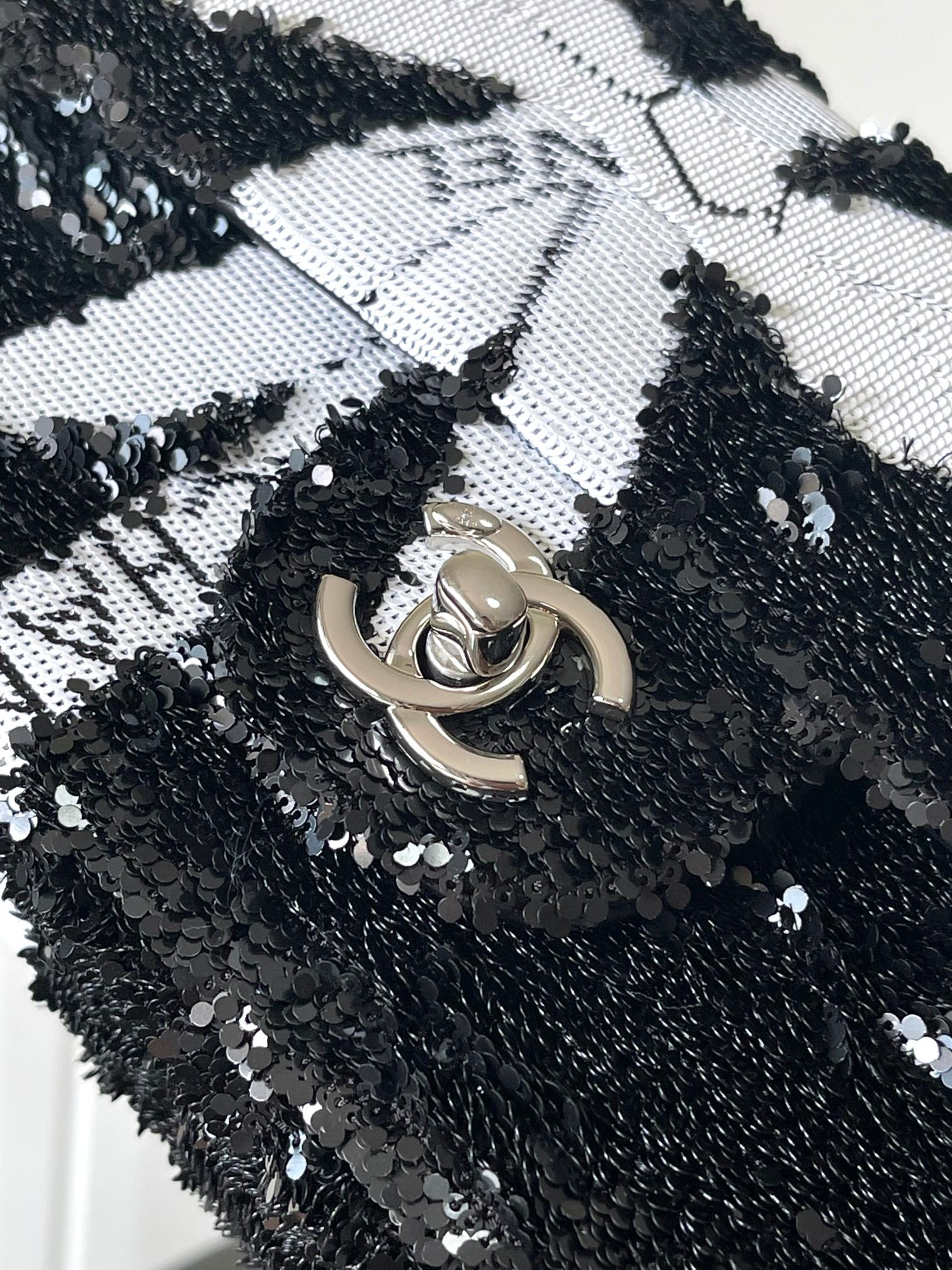 [True-to-ORIGINAL] Ch**el Sequin Bow Mini Flap Bag Black For Women 7.9in/20cm