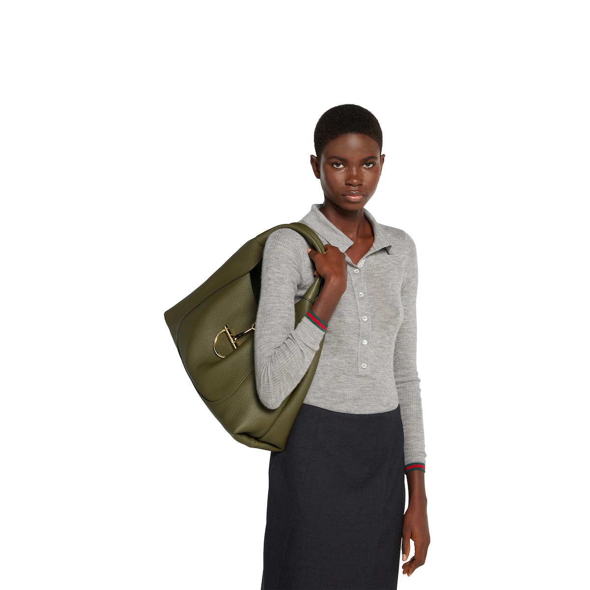 [True-to-ORIGINAL] Gvc*1 Softbit Maxi Shoulder Bag Forest Green For Women 18.1in/46cm 837466 AAEAO 3332