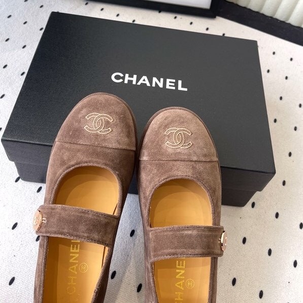 Ch**el Mary Jane Flats Brown Suede For Women