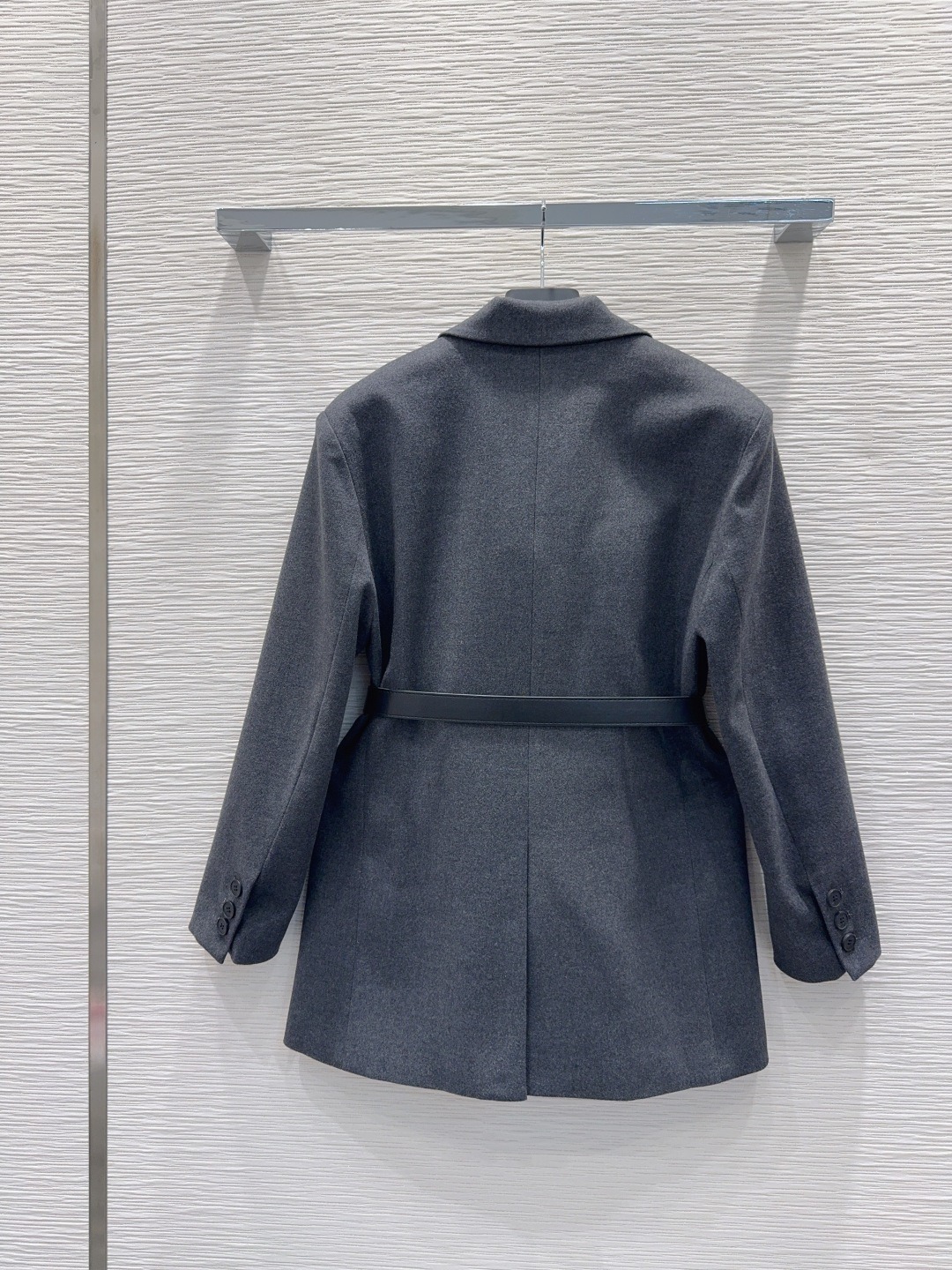 Pra*a Belted Tailored Blazer With Triangle Logo Grey For Women