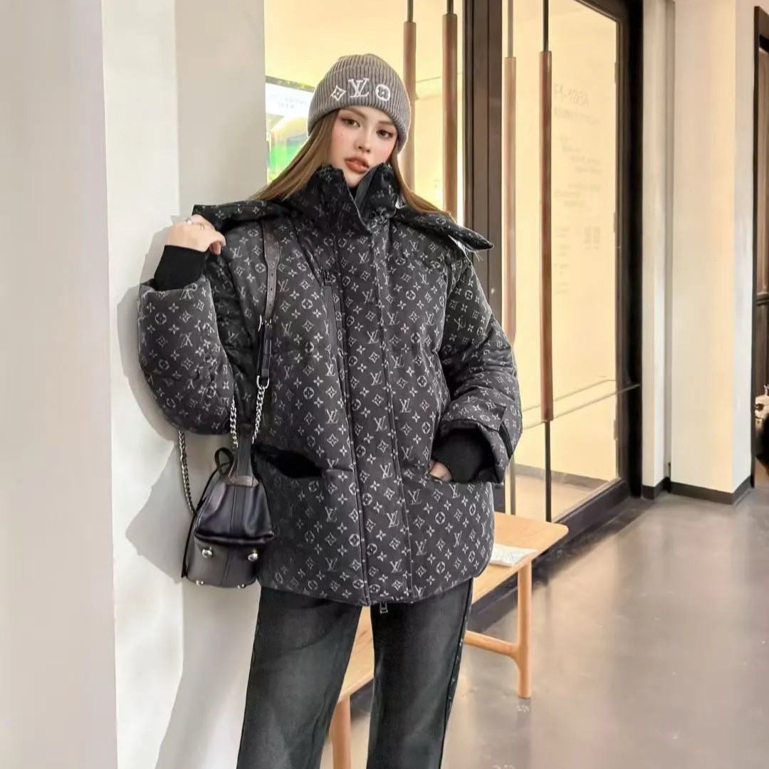 L0vis Vvtt0n Denim-Effect Monogram Ski Jacket Dark Grey For Women 1AIPGV