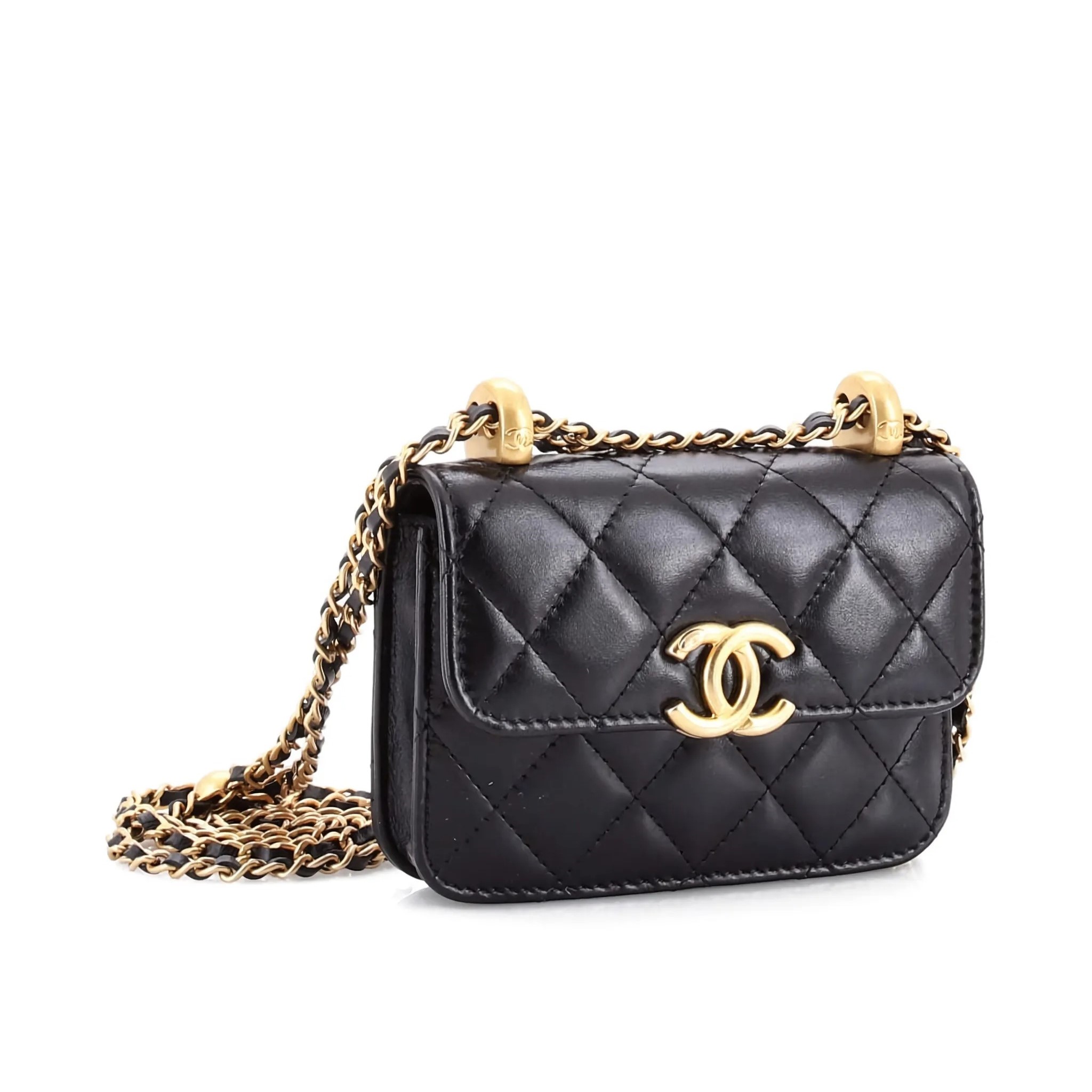 [True-to-ORIGINAL] Ch**el CO-CO Clutch With Chain 9.5cm/3.7in Gold Toned Hardware For Women Black