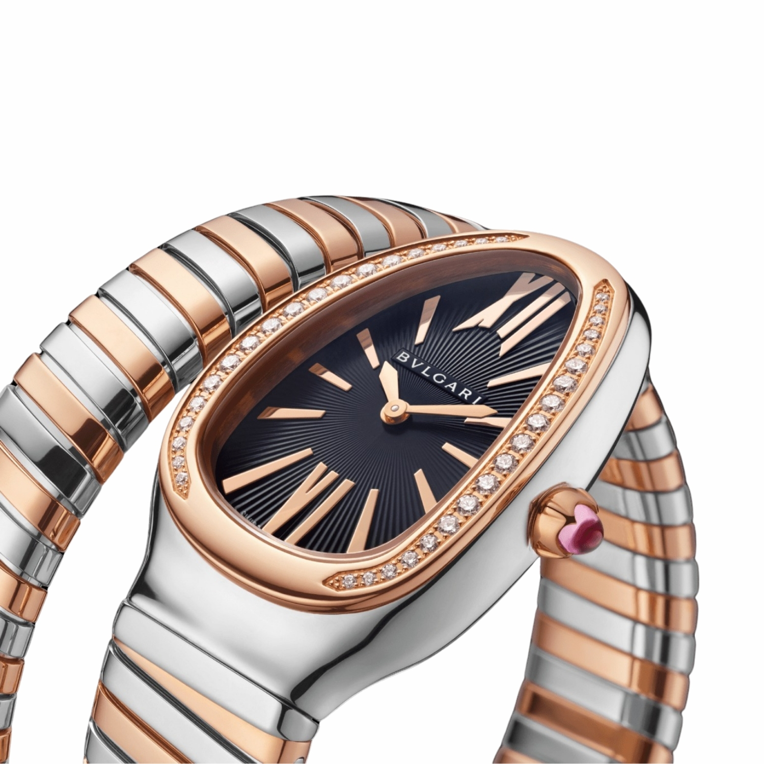 Bv1g*ai Serpenti Tubogas Watch Silver/Rose Gold Toned Black Dial 35mm For Women 103823