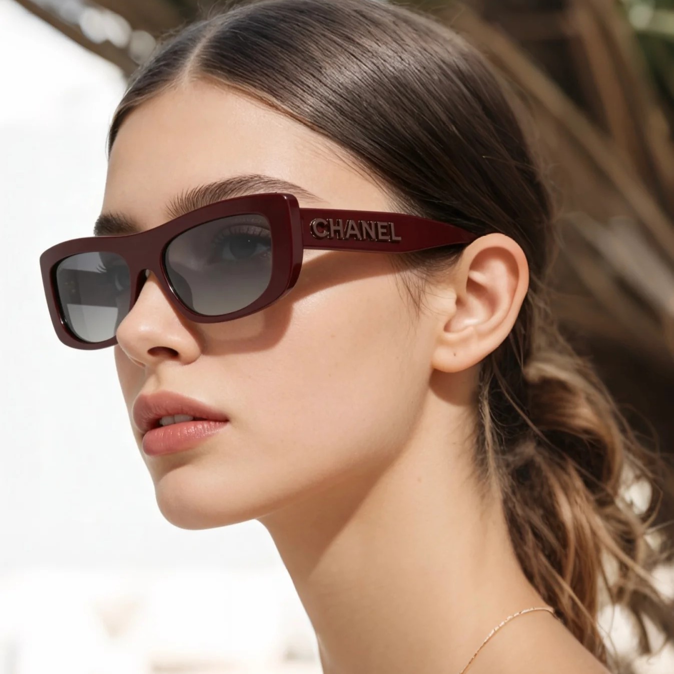 Ch**el Rectangle Sunglasses Burgundy For Women A71760 X02016 S0281