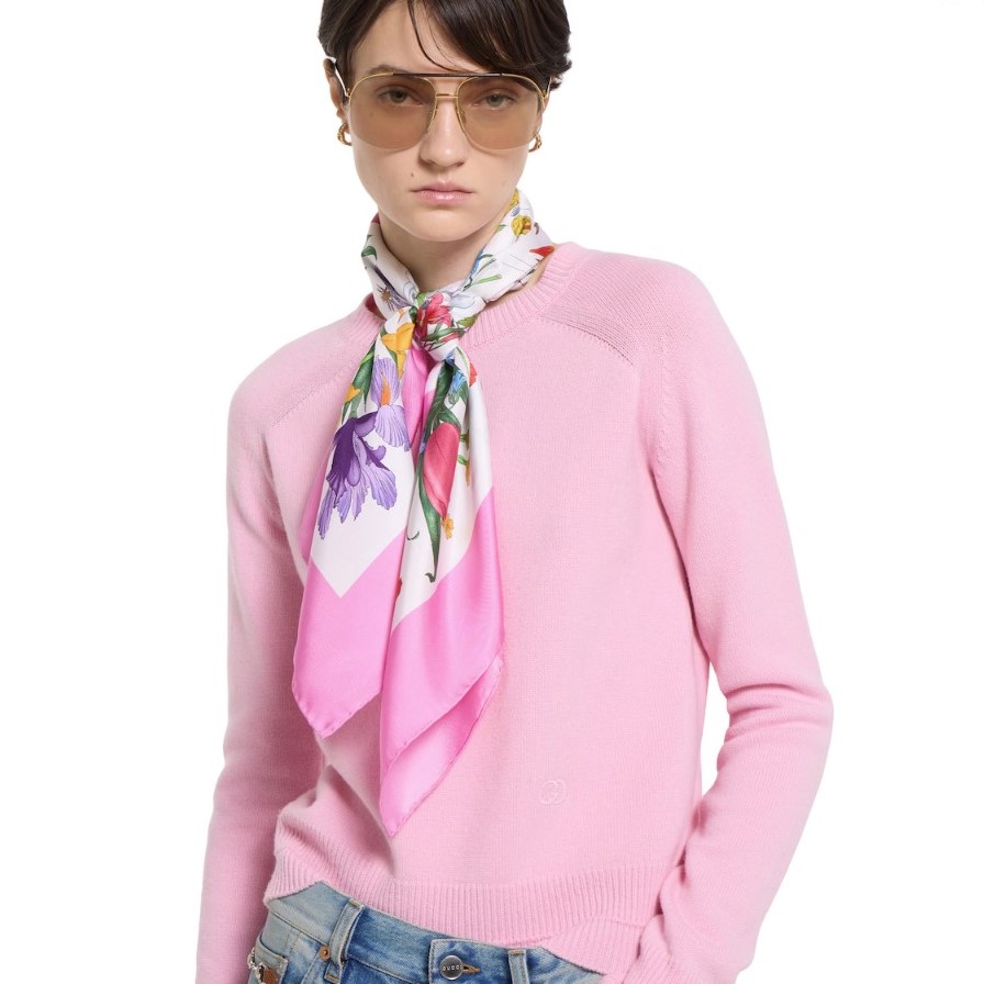 Gvc*1 Printed Silk Twill Carre Scarf Pink For Women 821061 3G001 9072