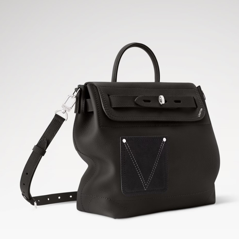 L0vis Vvtt0n Steamer 30 Top Handle Bag 12.6in/ 32cm Black Silver Hardware For Men M27061