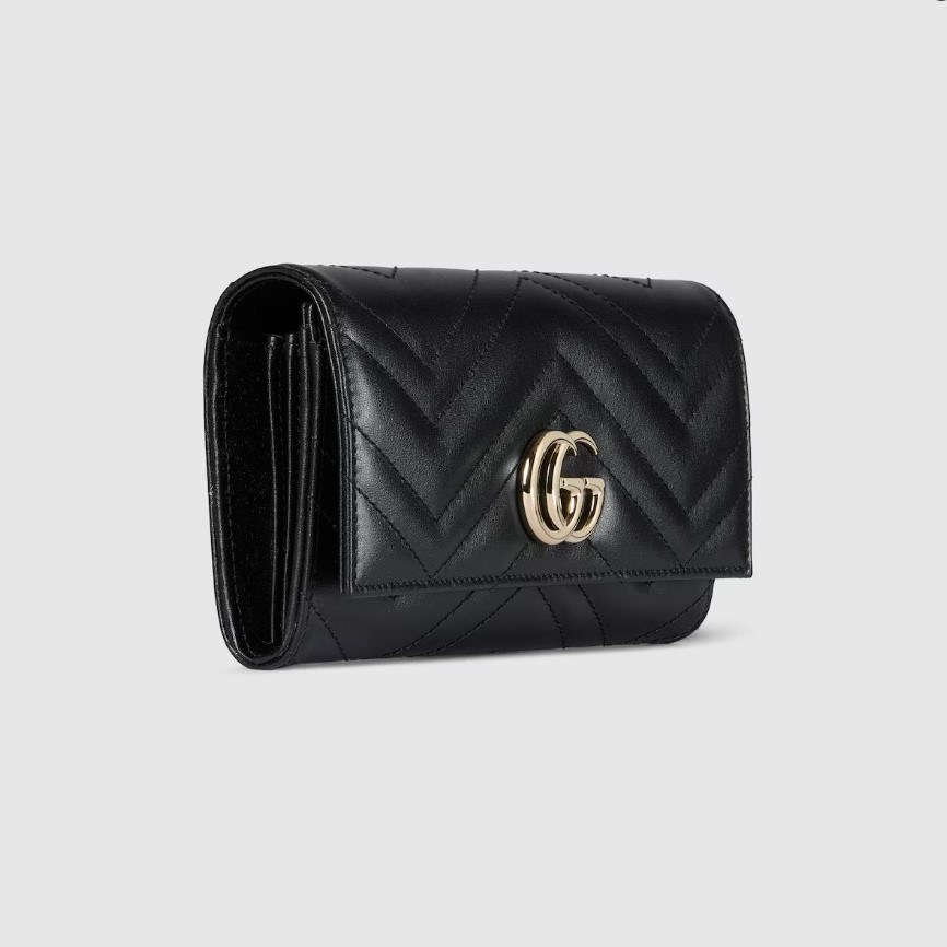 Gvc*1 GG Marmont Continental Wallet 7.5in/ 19cm Black Gold Hardware For Women ‎443436 AAET8 1000