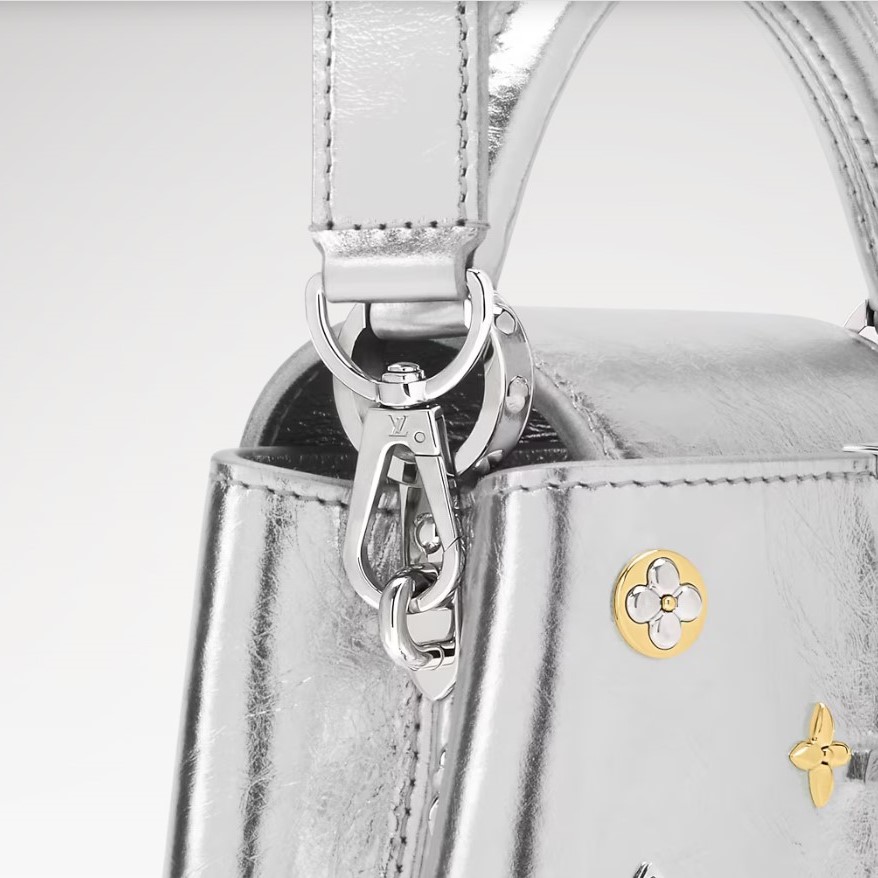 L0vis Vvtt0n Capucines Mini Top Handle Bag 8.3in/ 21cm Silver Metallic Silver/ Gold Hardware For Women M26258