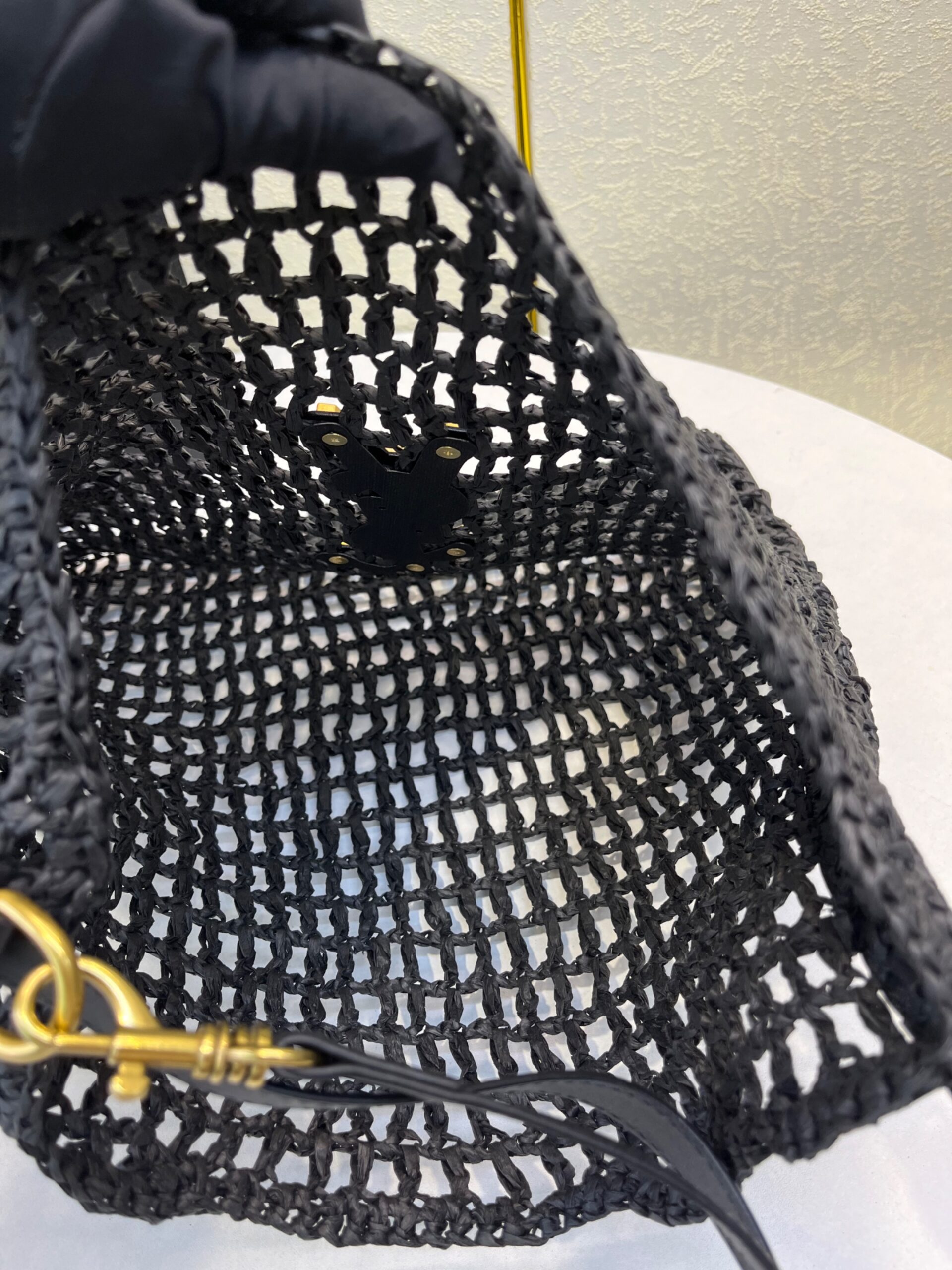 Sa1nt Lau*nt Oxalis Bag In Raffia Macramé Black For Women 15.7 Inches/ 40 Cm 781289GAAEA1000