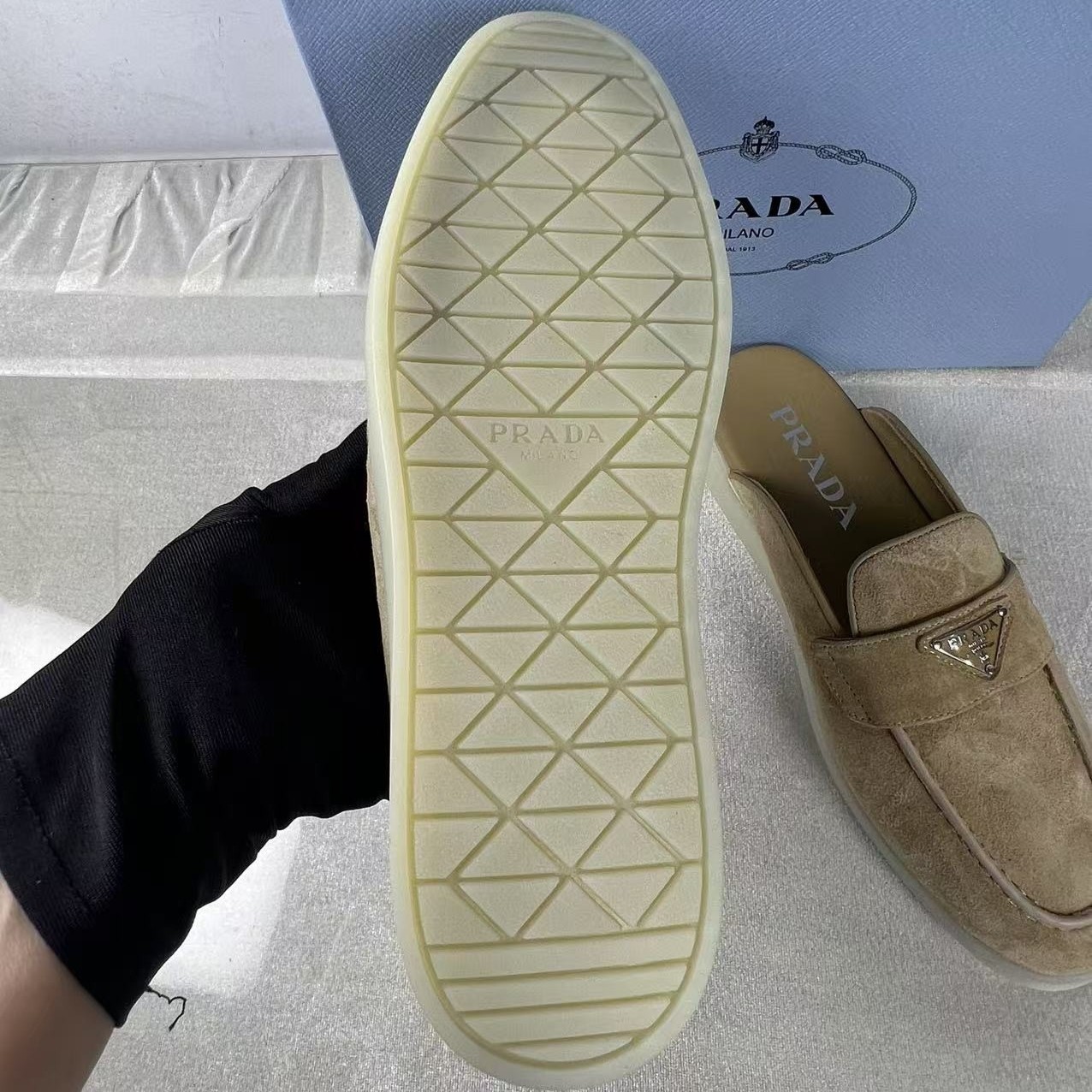 Pra*a Brushed Sabots Dark Beige For Women