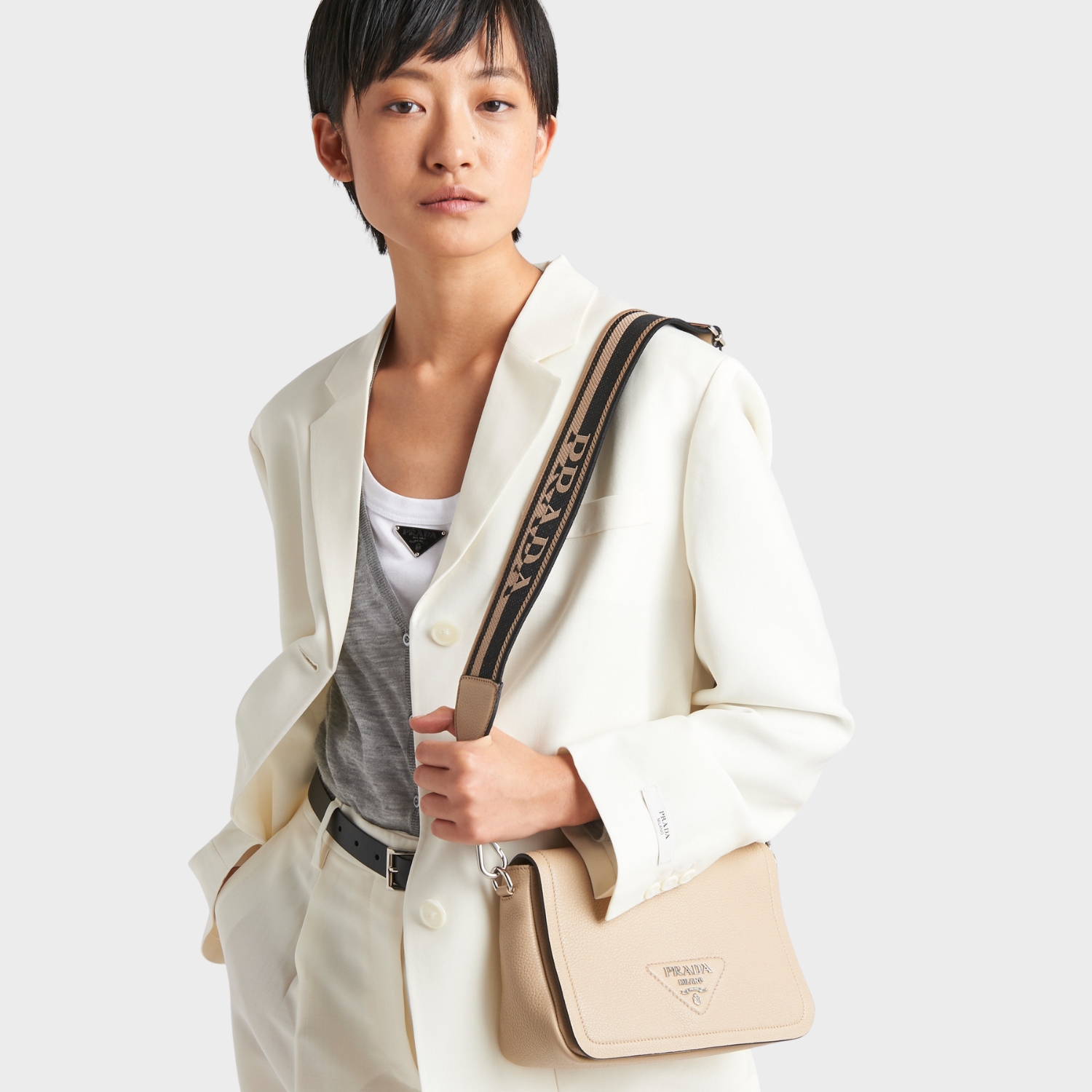 [True-to-ORIGINAL] Pra*a Shoulder Bag Beige For Women, Women’s Bags 9in/23cm 1BD314_2DKV_F02YP_V_3OO
