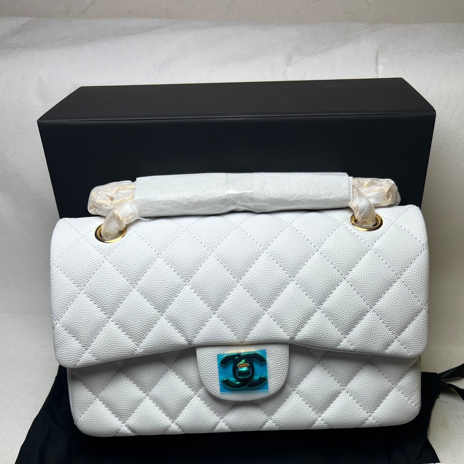 [True-to-ORIGINAL] Ch**el Small Classic Double Flap White Gold-Toned For Women 9.1in/23cm