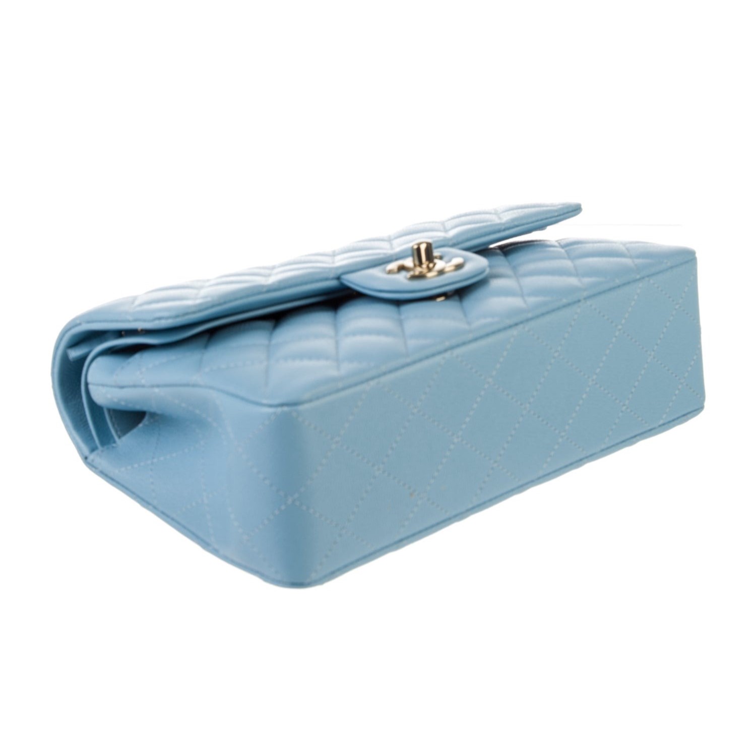 [True-to-ORIGINAL] Ch**el Small Classic Double Flap Bag Light Blue Gold-toned For Women 9.1in/23cm