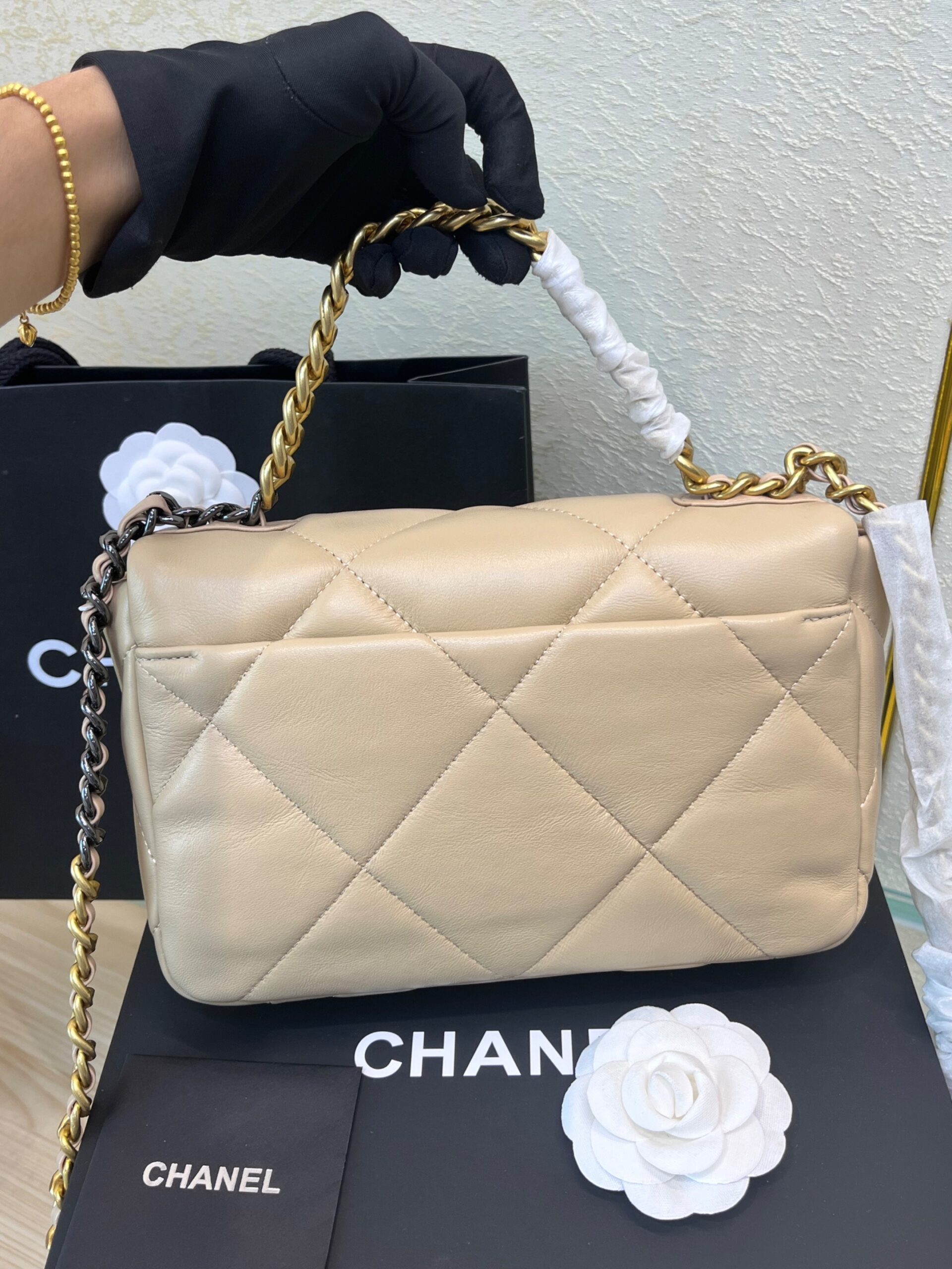 Ch**el 19 Flap Bag Beige For Women 10.1in/26cm