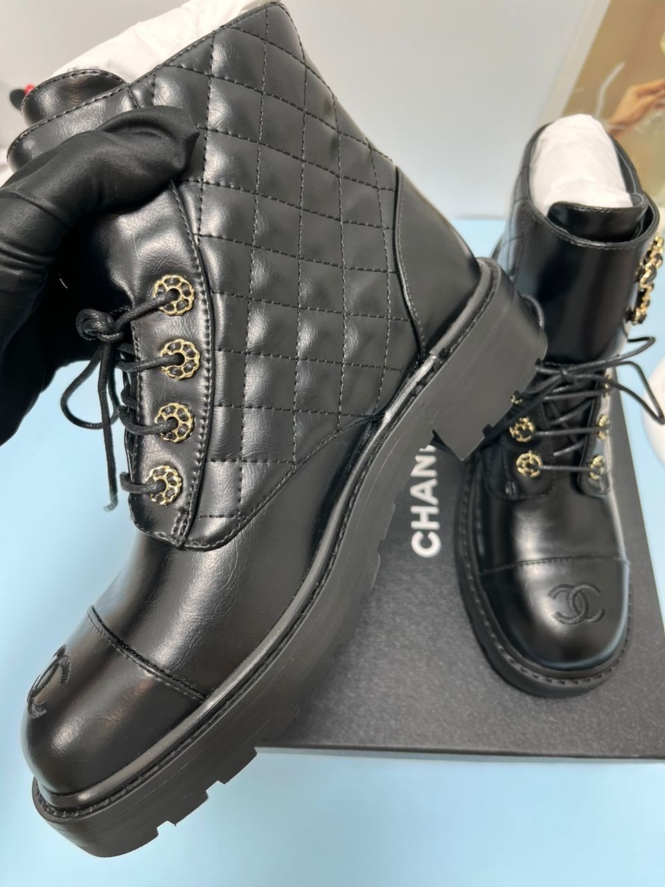 Ch**el Women’s Lace- Ups Bright Black For Women 1.5in/ 4cm