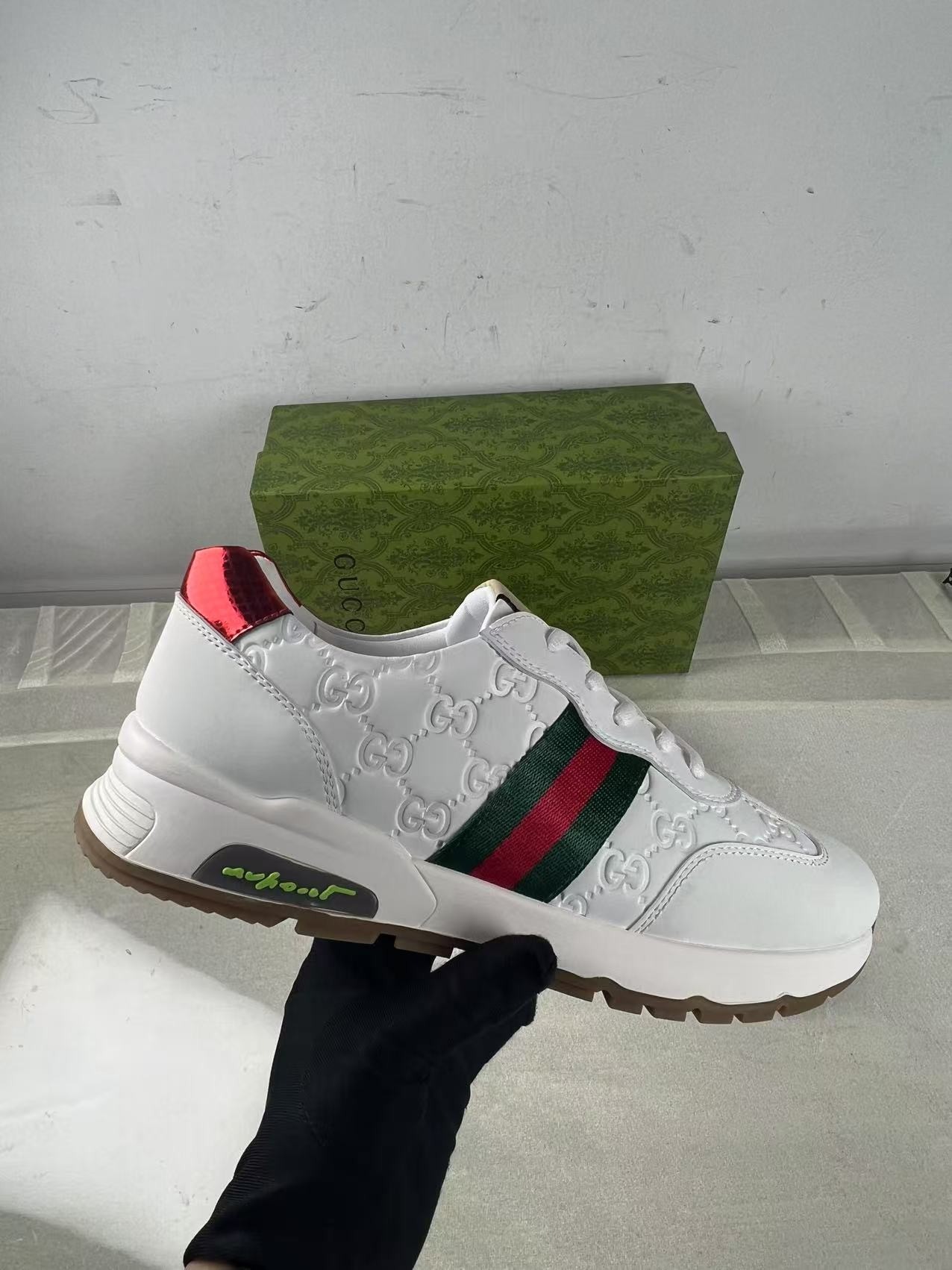 Gvc*1 Men’s GG Embossed Sneakers With Web Ketion White For Men