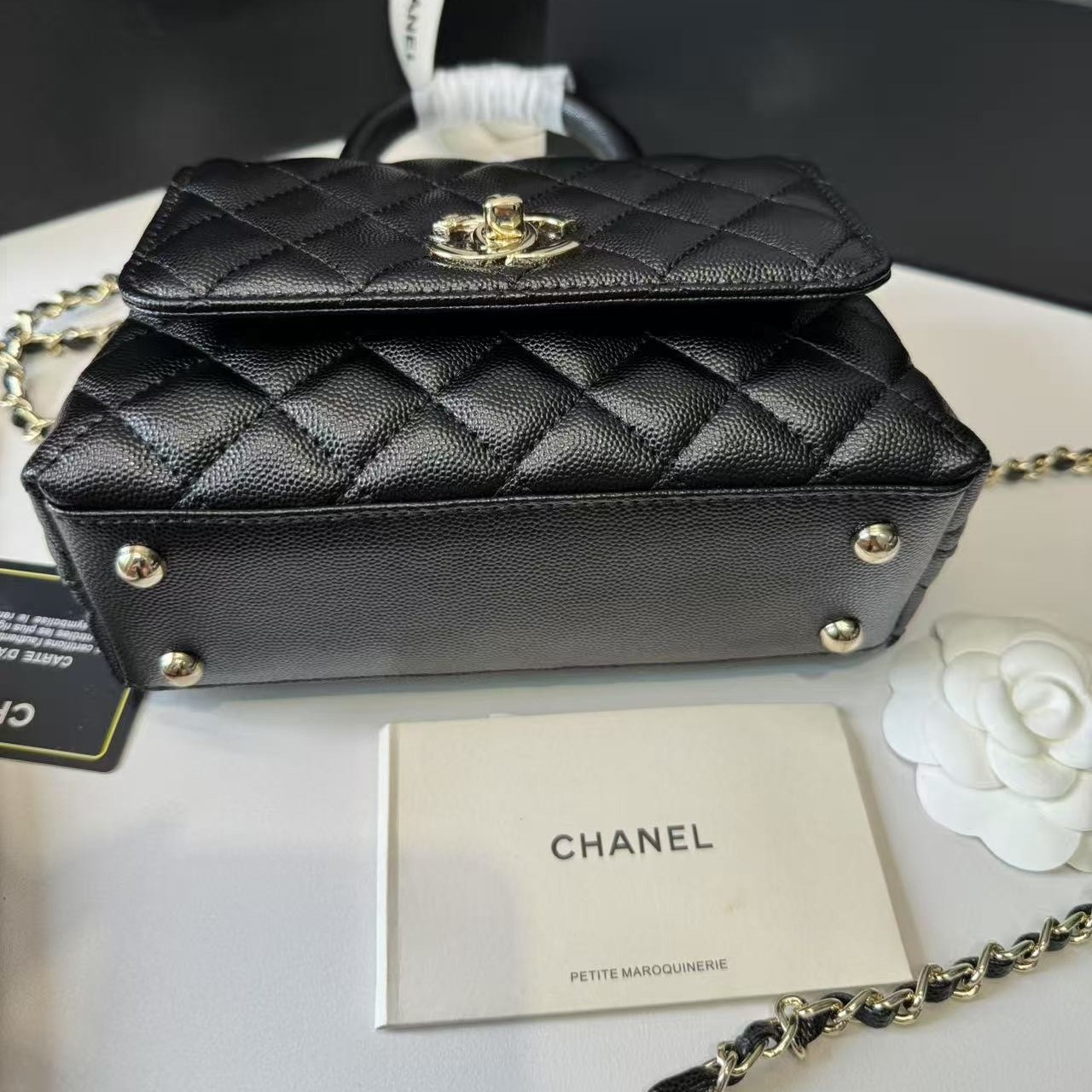 Ch**el Classic Mini Flapbag Top Handle Black For Women 7.5in/19cm