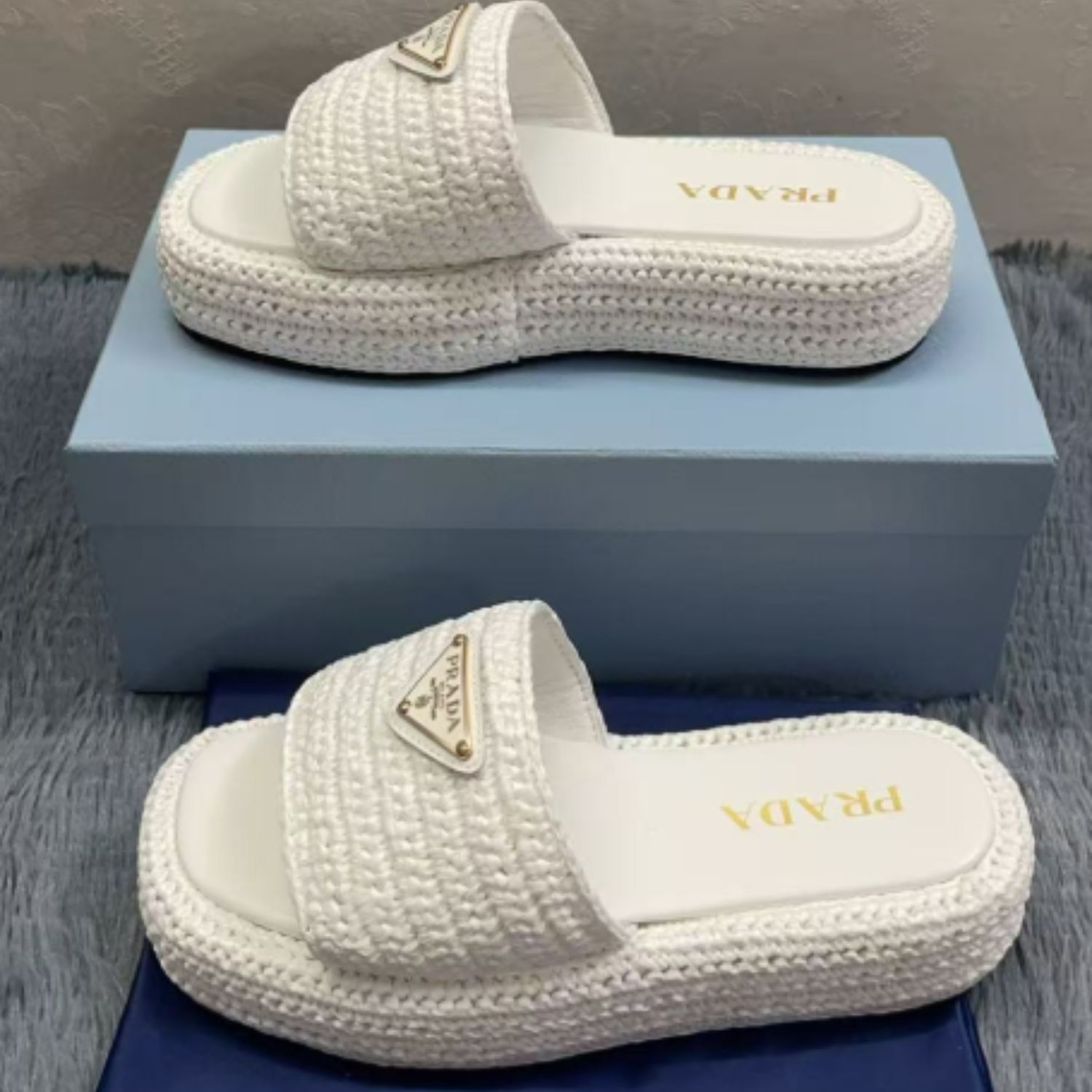 Pra*a Crochet Flatform Slides White For Women