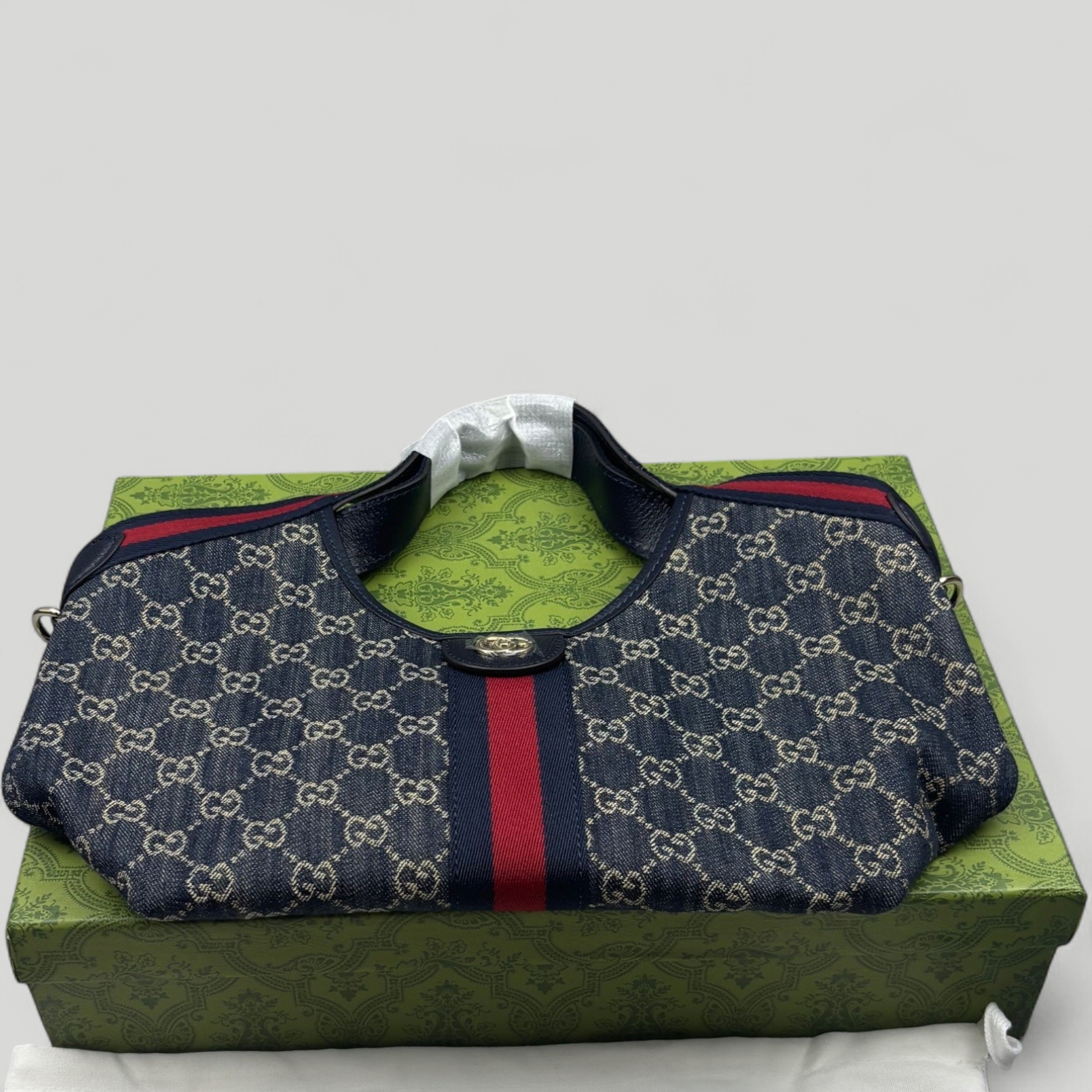 [True-to-ORIGINAL] Gvc*1 Giglio Small Tote Bag Blue And White GG Denim For Women 9.8in/25cm ‎860845 FAFRW 8864