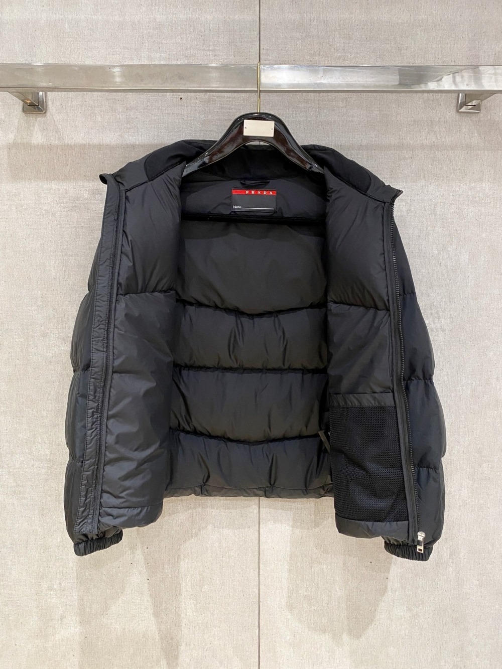 Pra*a Iconic Triangle Logo Padded Jacket Black For Men