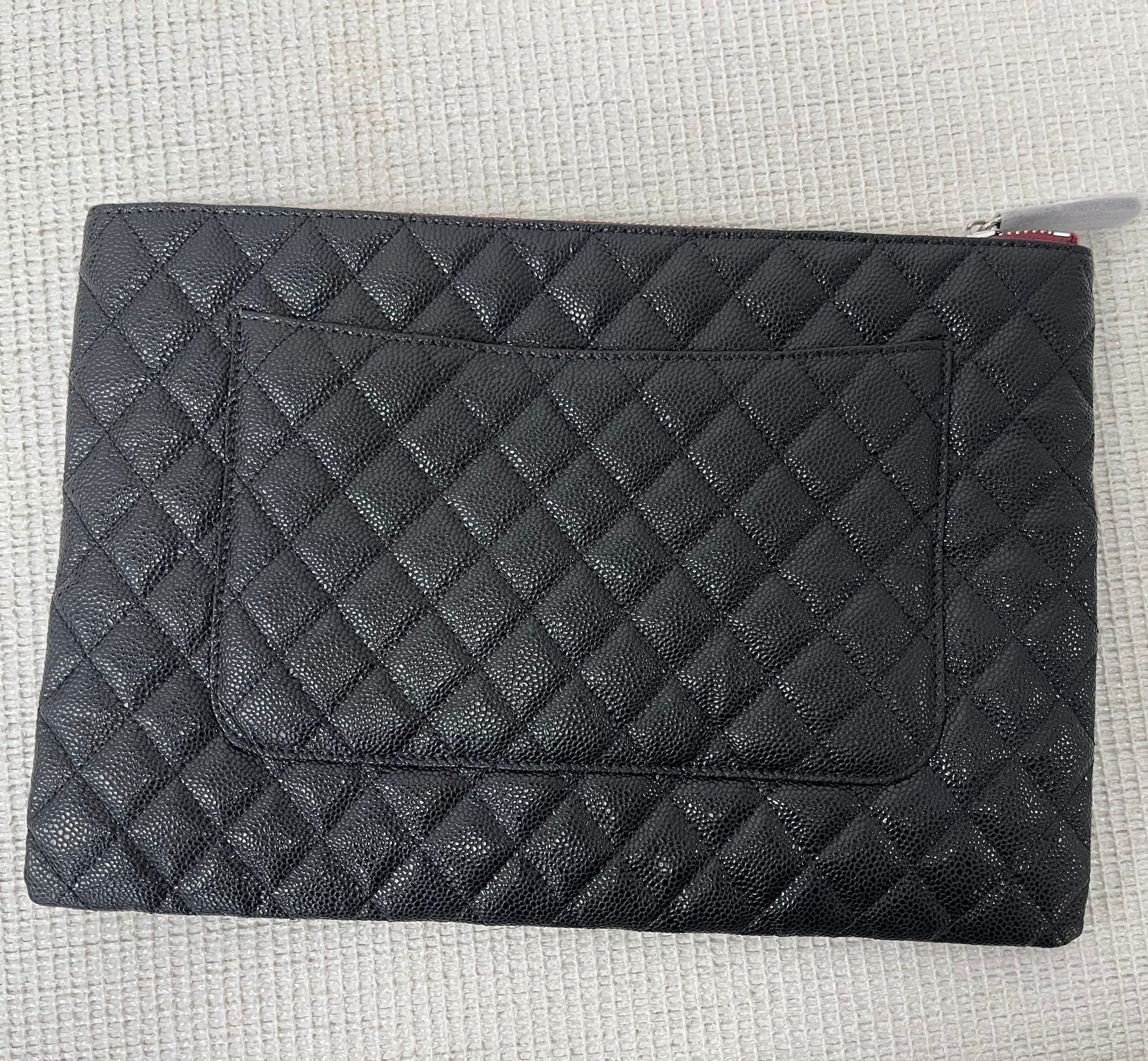 Ch**el CO-CO Classic Pouch 27cm10.6in Silver Toned Hardware For Women Black