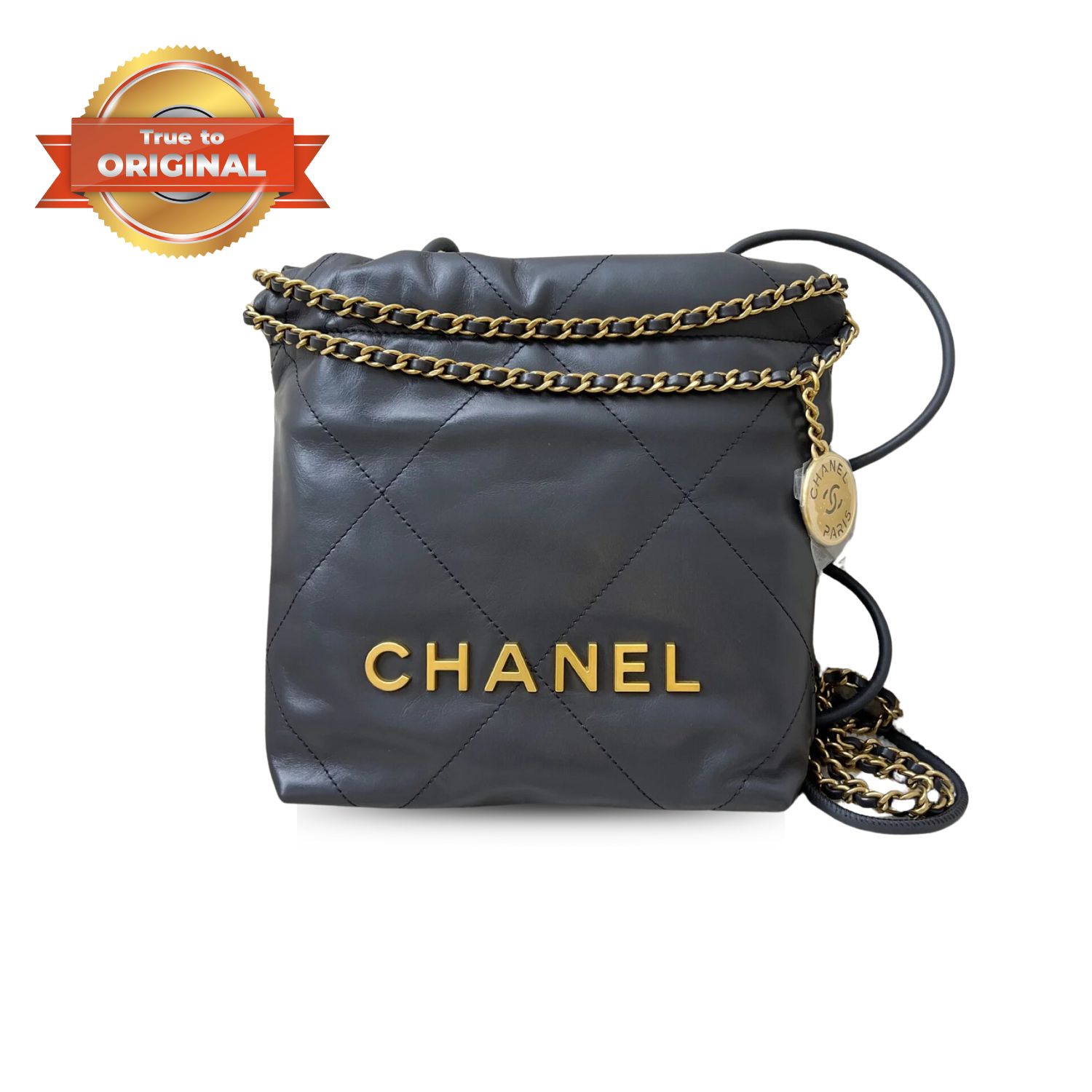 [True-to-ORIGINAL] Ch**el 22 Mini Bag Gold Tone Grey For Women 7,1in/18cm