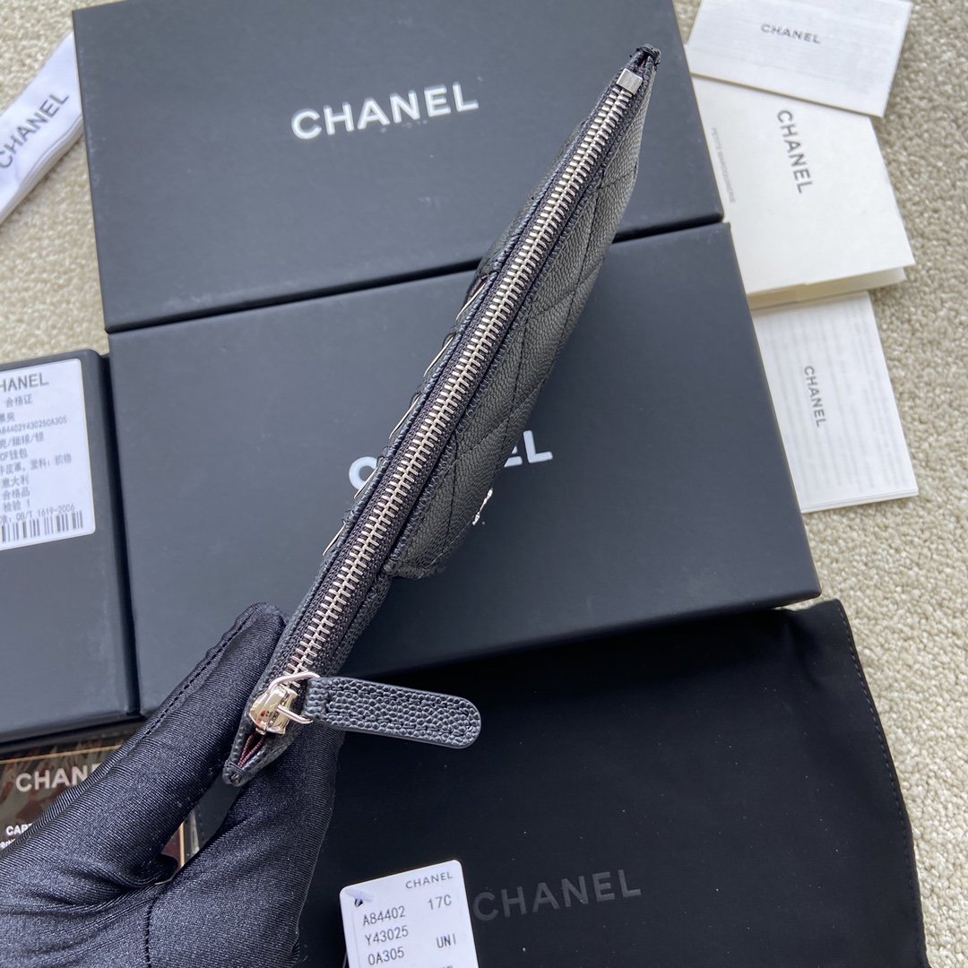 Ch**el CO-CO Mini Pouch Wallet 19.5cm/7.7in Silver Hardware For Women Black