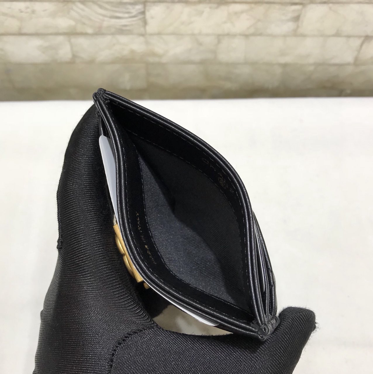 Ch**el CO-CO Card Holder Wallet Black Gold Hardware For Women 11cm/4.3in