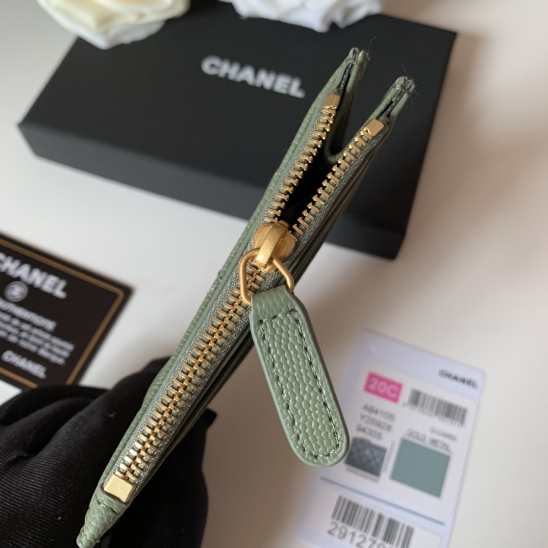 Ch**el Flat Card Holder Olive Bag For Women 11.5cm/4.5in