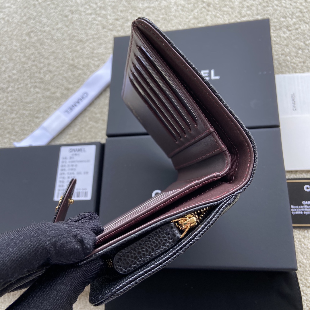 Ch**el CO-CO Flap Wallet Black Gold Hardware For Women 15cm/5.9in