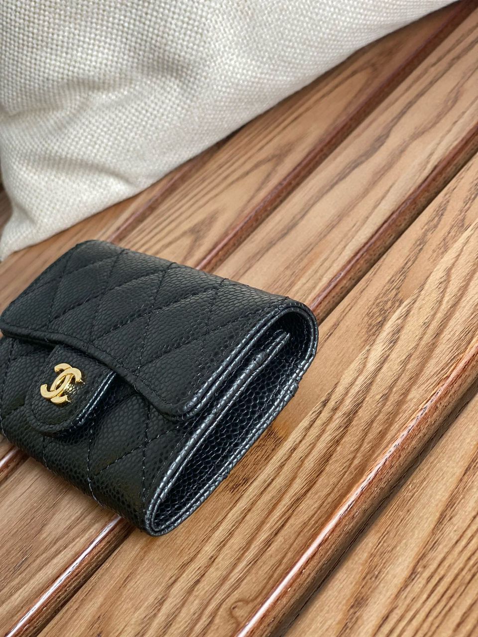 Ch**el Classic Card Holder Gold Black For Women, Women’s Wallet 4.5in/11.5cm