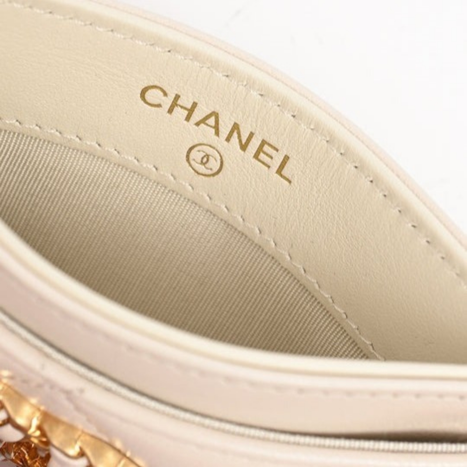 Ch**el CO-CO 19 Card Holder Wallet Beige Gold Toned Hardware For Women 11cm/4.3in