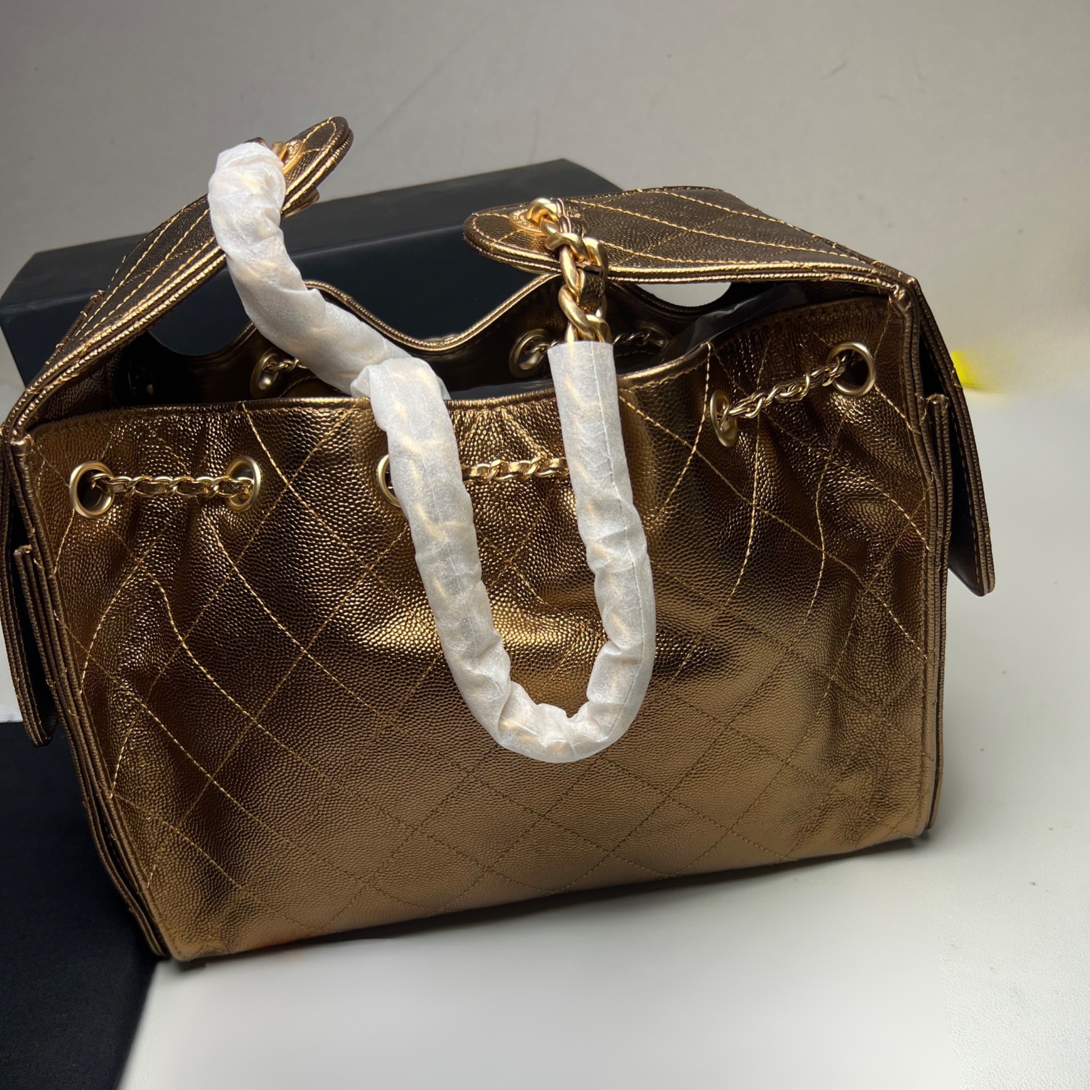 Ch**el 25 Small Handbag Dark Gold For Women 10.2in/26cm AS5293-B21060-U2158