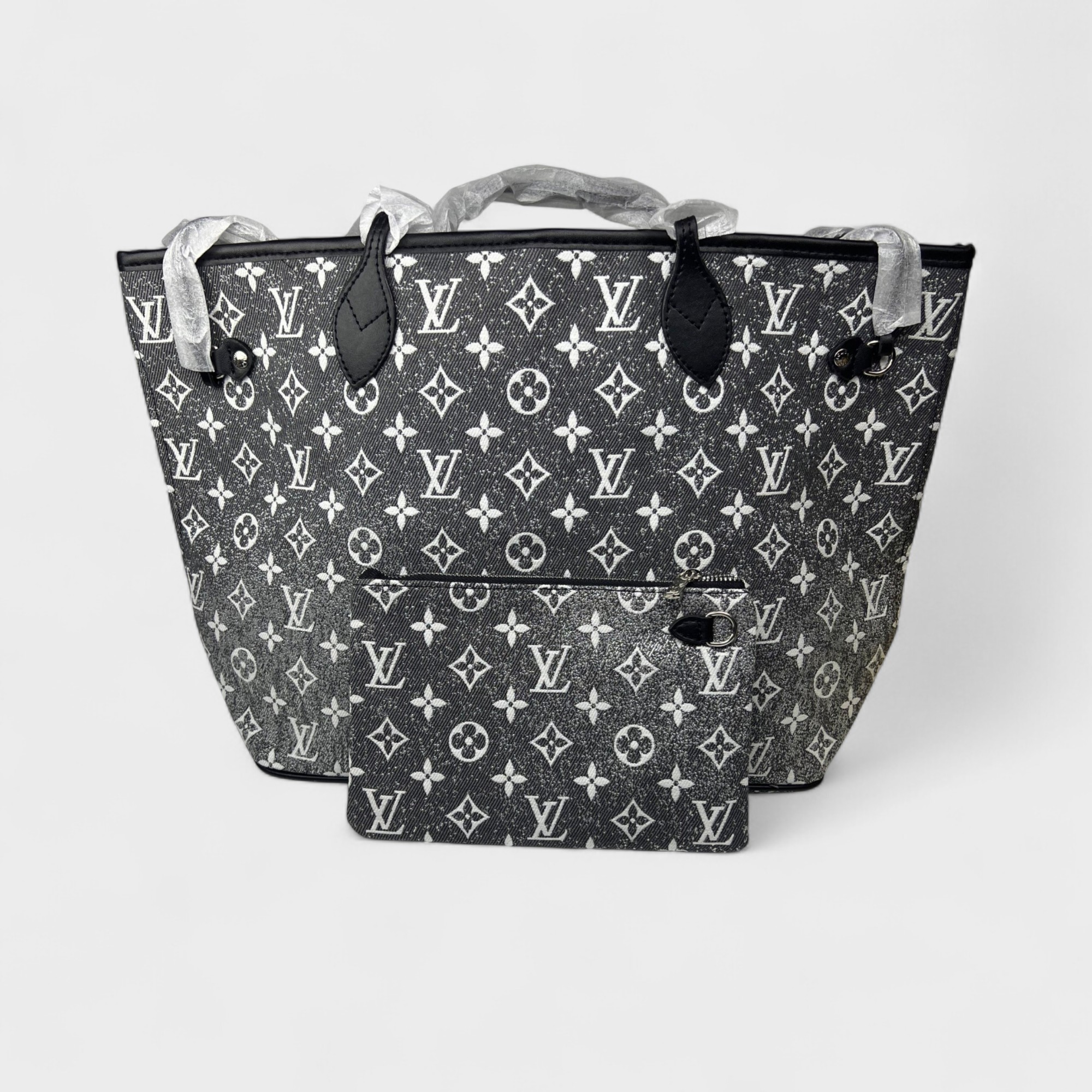 L0vis Vvtt0n Neverfull MM Monogram Jacquard Denim Totes Bag Grey For Women 12.2in/31cm M21465