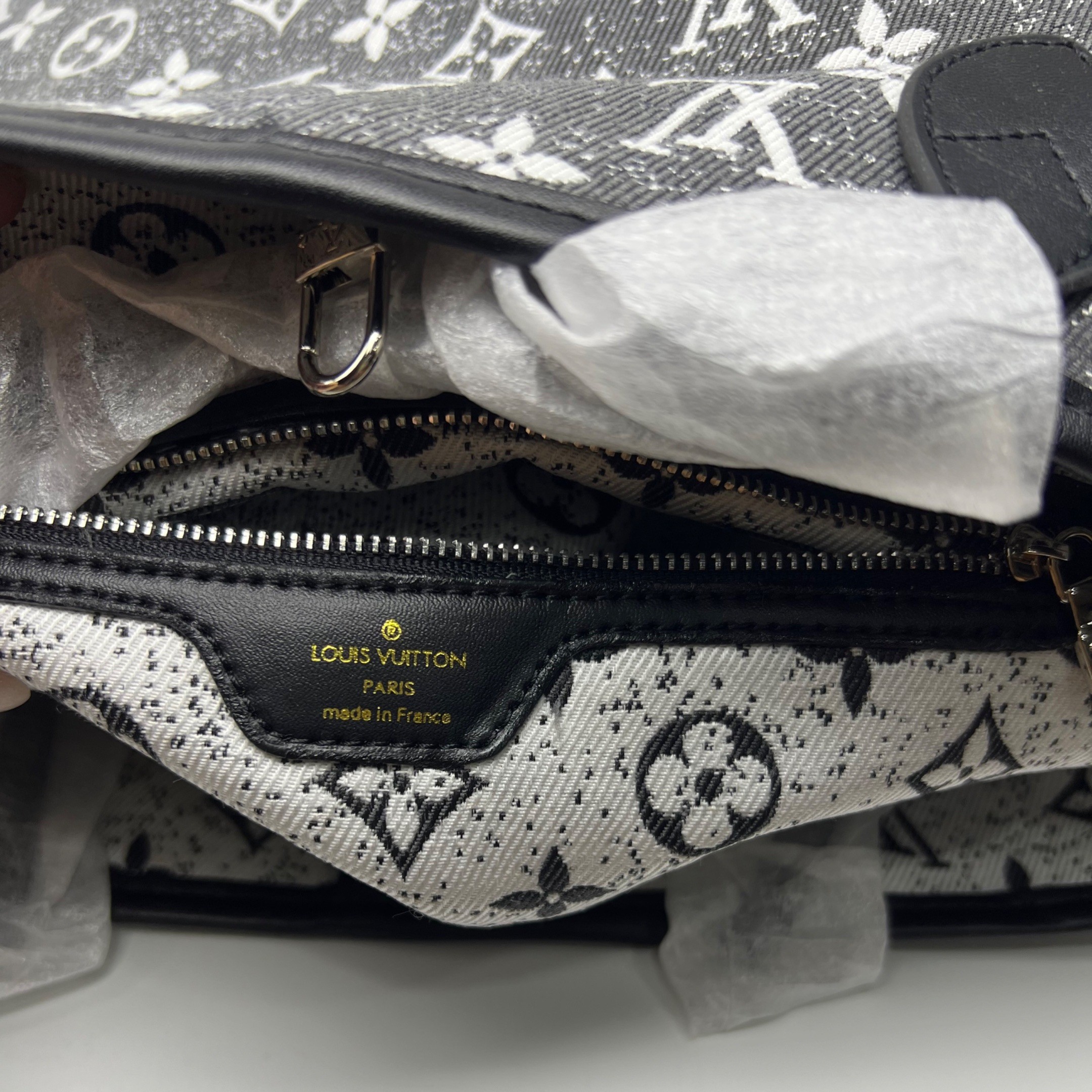 L0vis Vvtt0n Neverfull MM Monogram Jacquard Denim Totes Bag Grey For Women 12.2in/31cm M21465