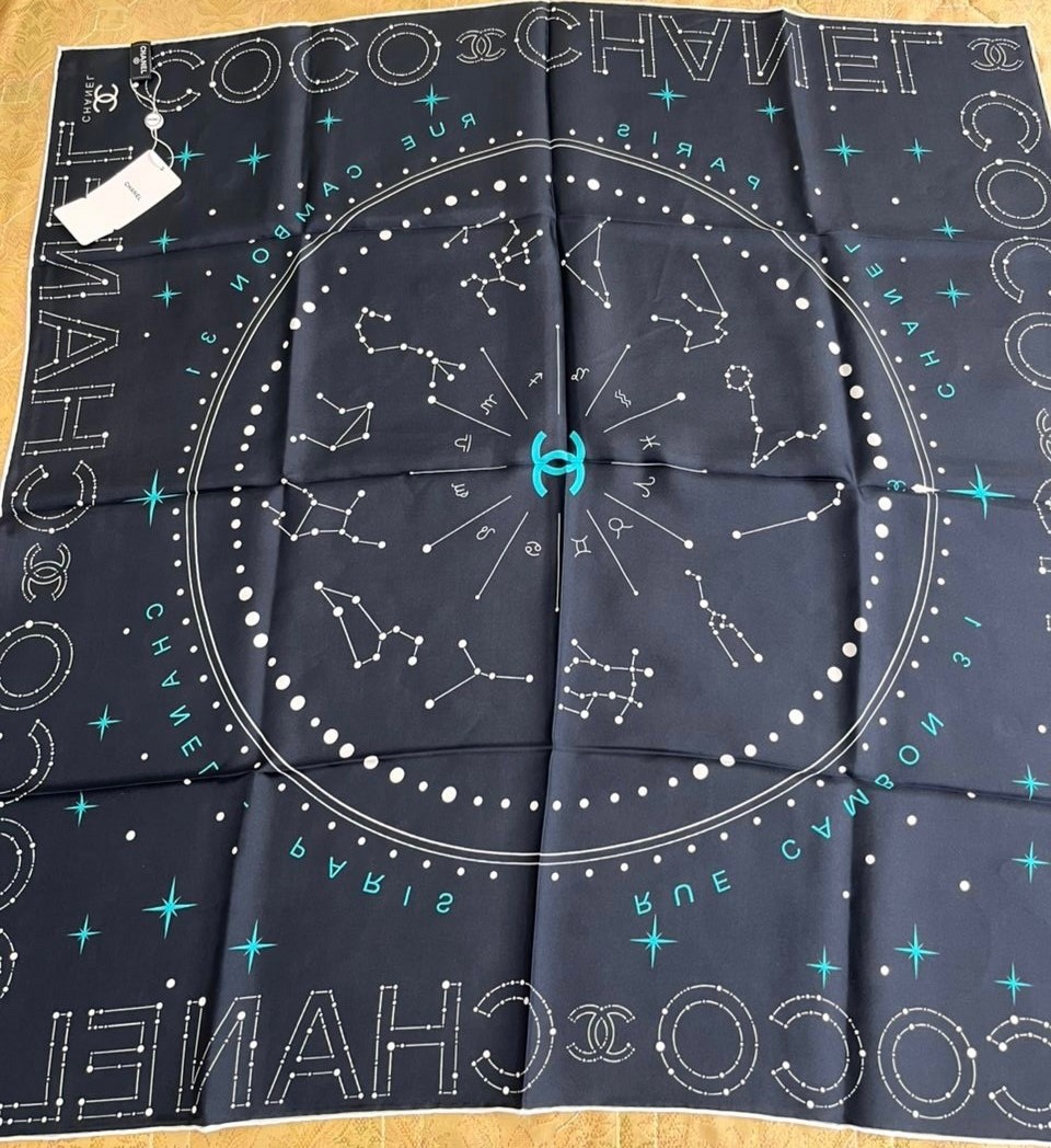 Ch**el 25C Coco Square Scarf Black For Women 35.4in/90cm